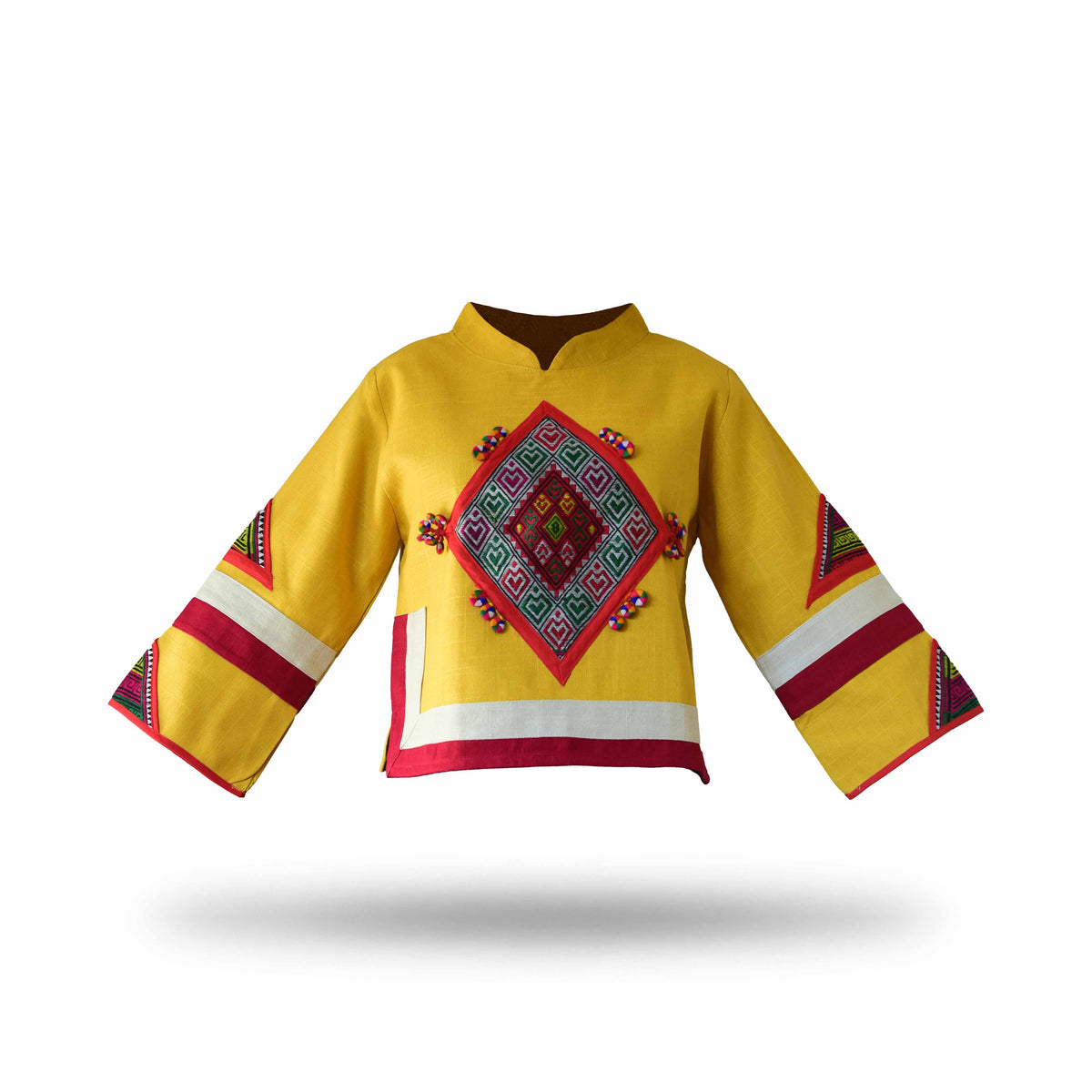 Handcrafted Modern-Style Hmong Hemp Top - Yellow from Chiang Mai Thailand - Lalanna Design