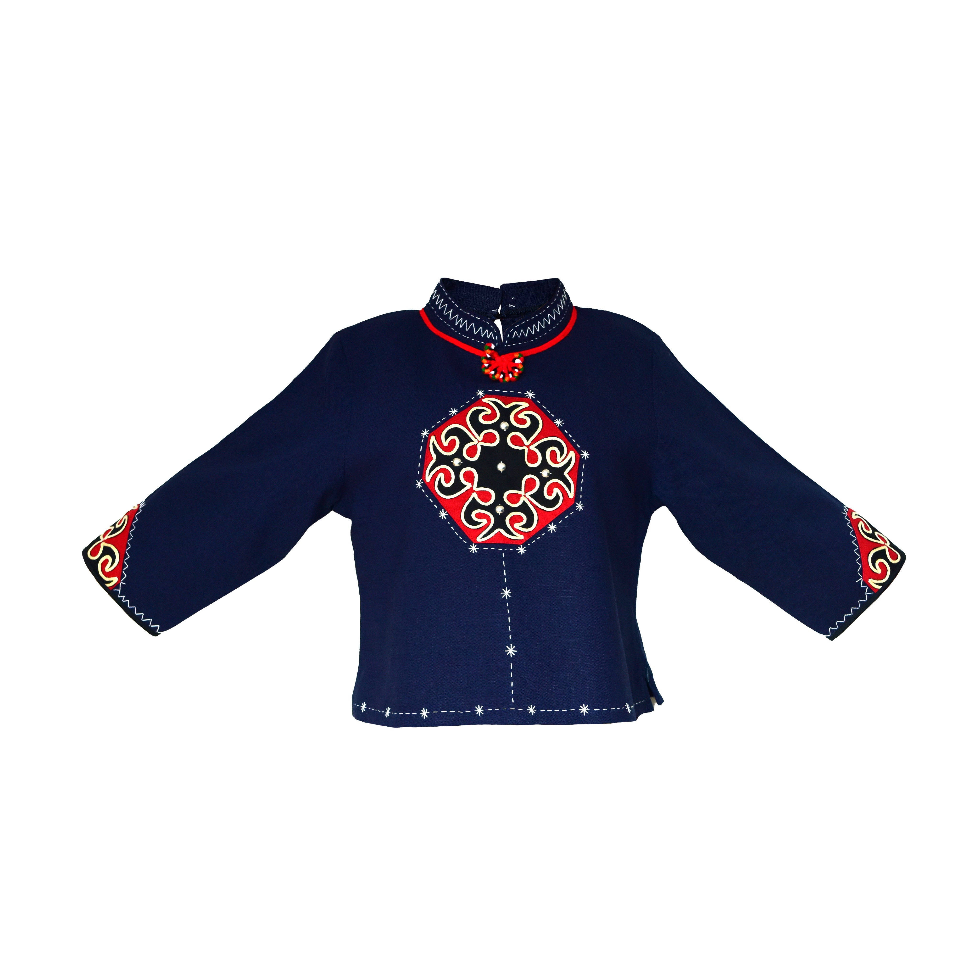 Handcrafted Modern-Style Hmong Top Blue Diamond Top from Chiang Rai Thailand - Lalanna Design