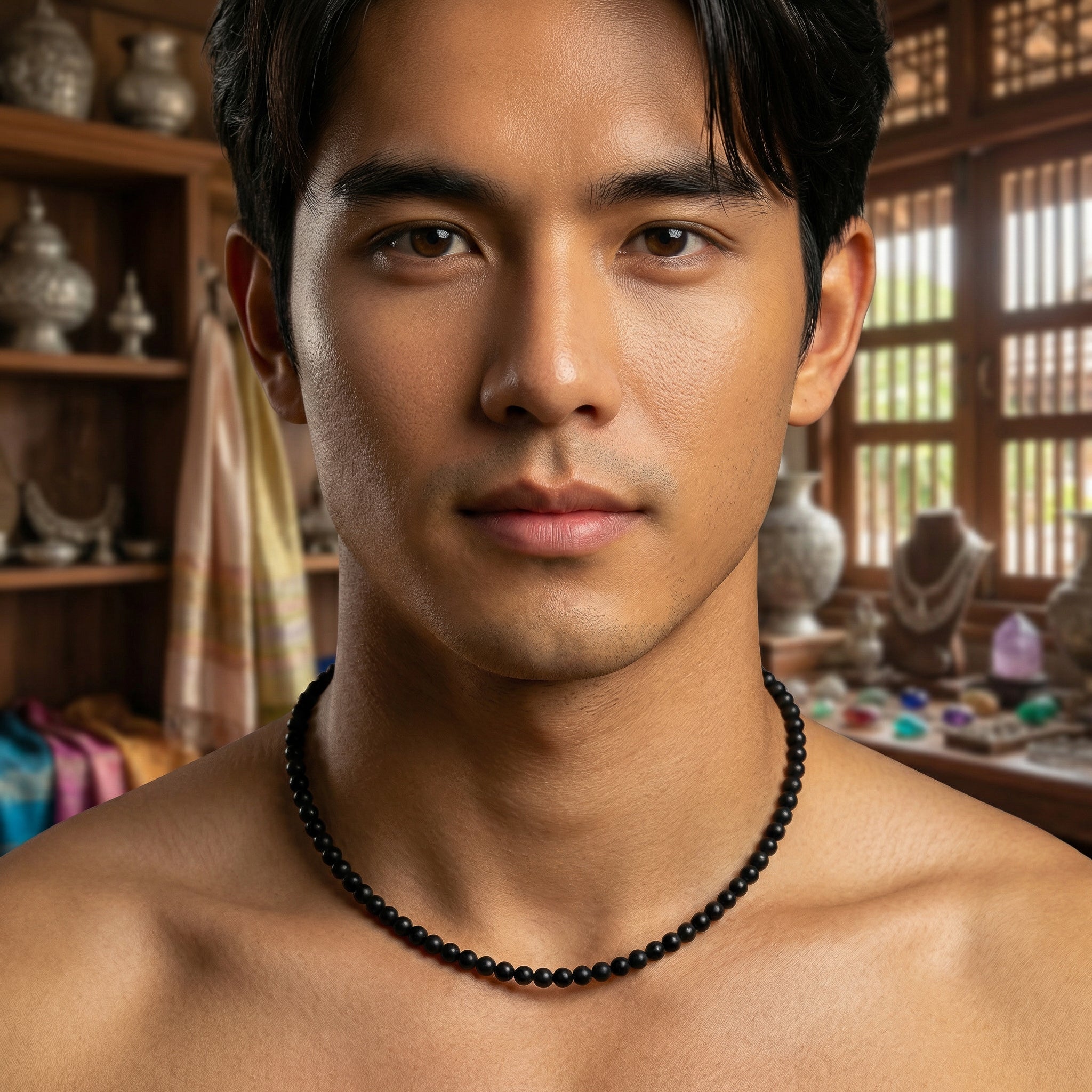 Handcrafted Onyx Men's Necklace from Chiang Mai Thailand - Lalanna Design