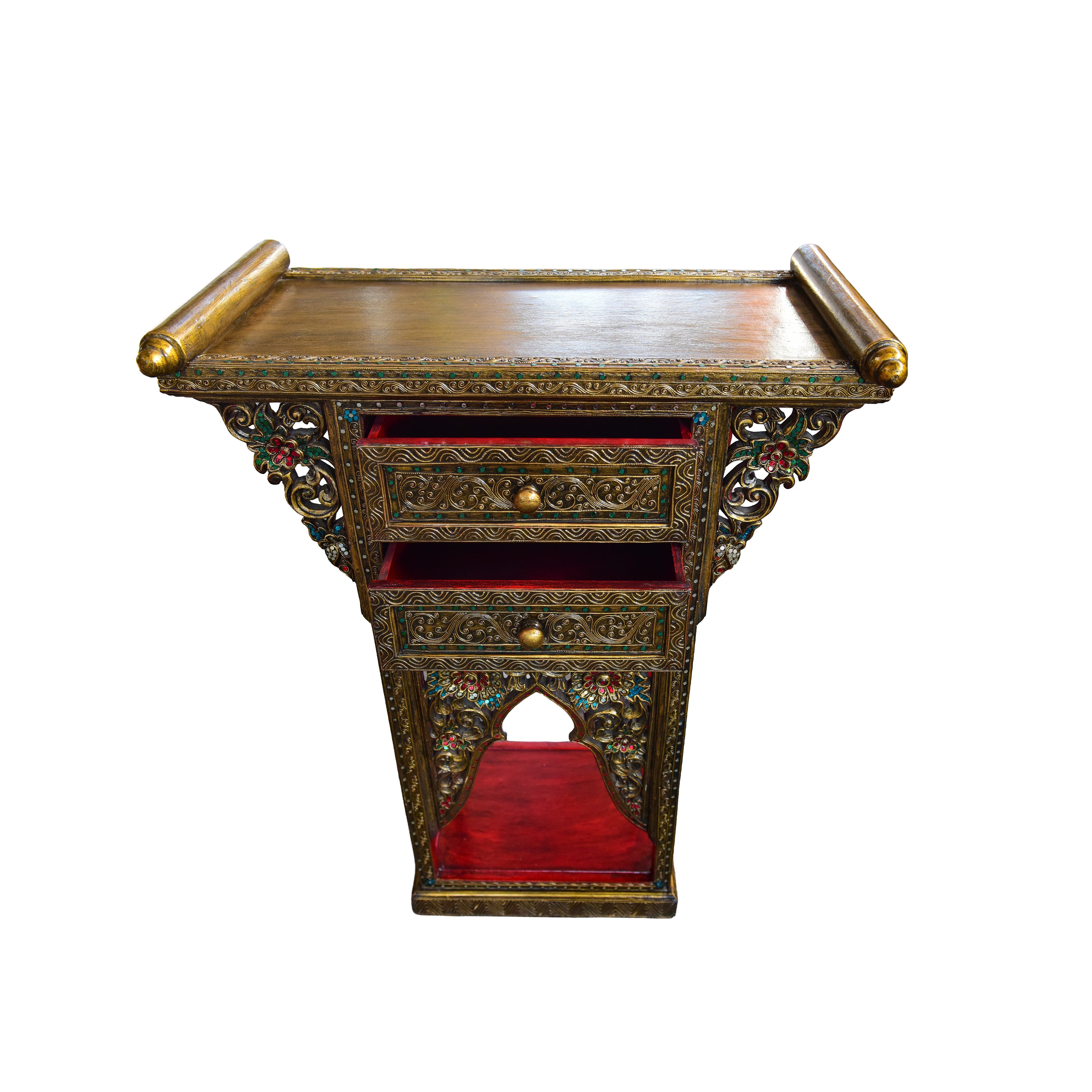 Handcrafted Royal Lanna Altar Table with 2 Drawers from Chiang Mai Thailand - Lalanna Design