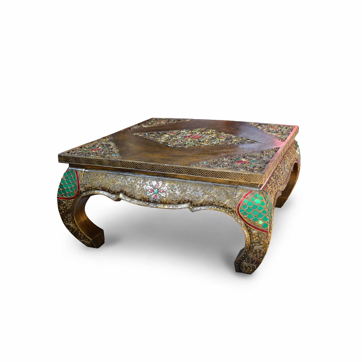 Handcrafted Royal Lanna Large Ornate Opium Table from Chiang Mai Thailand - Lalanna Design