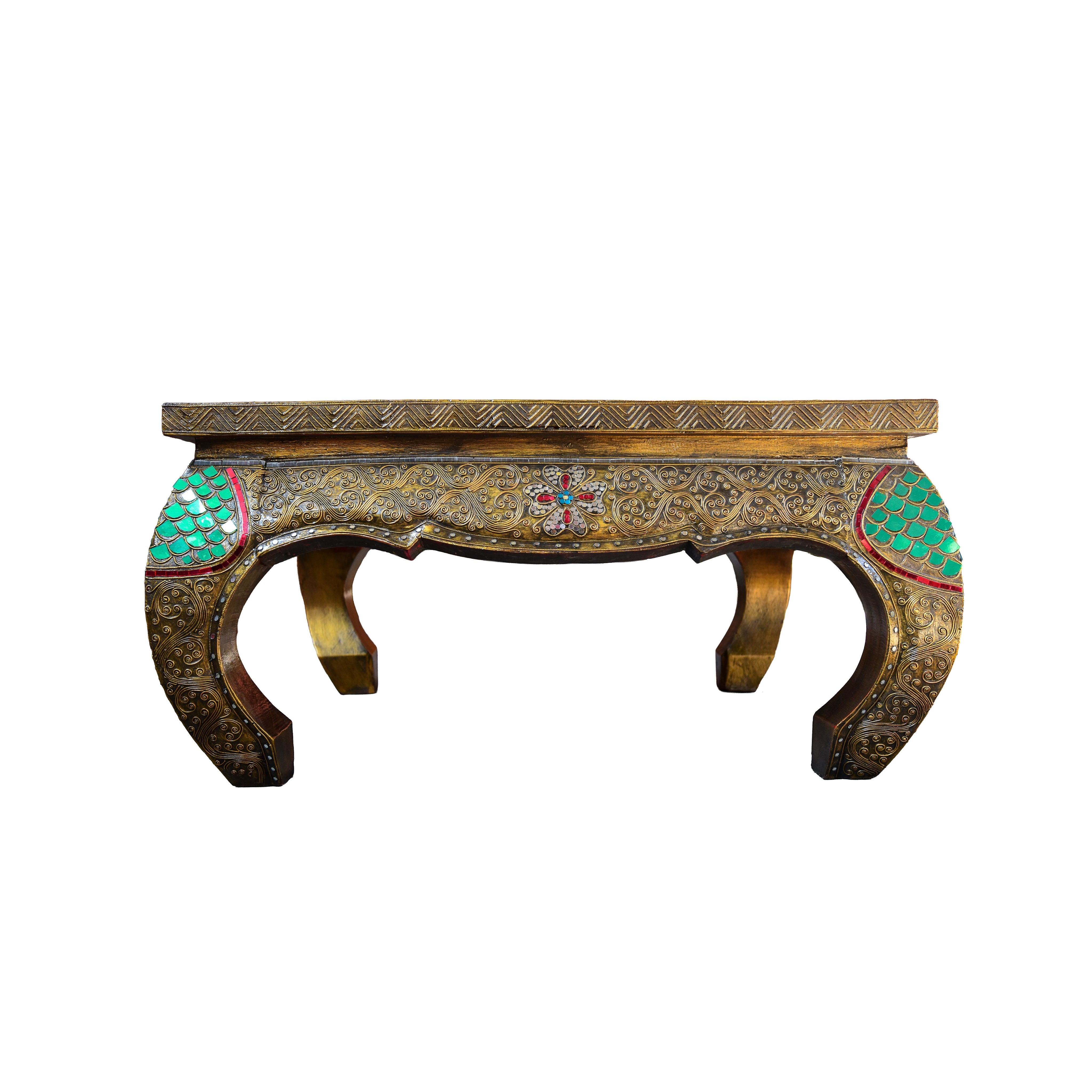 Handcrafted Royal Lanna Large Ornate Opium Table from Chiang Rai Thailand - Lalanna Design