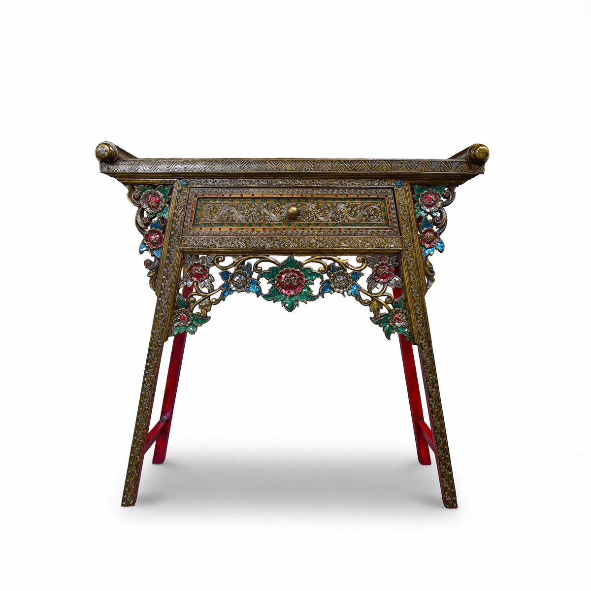 Handcrafted Royal Lanna Offering Table with 1 Drawer from Chiang Mai Thailand - Lalanna Design