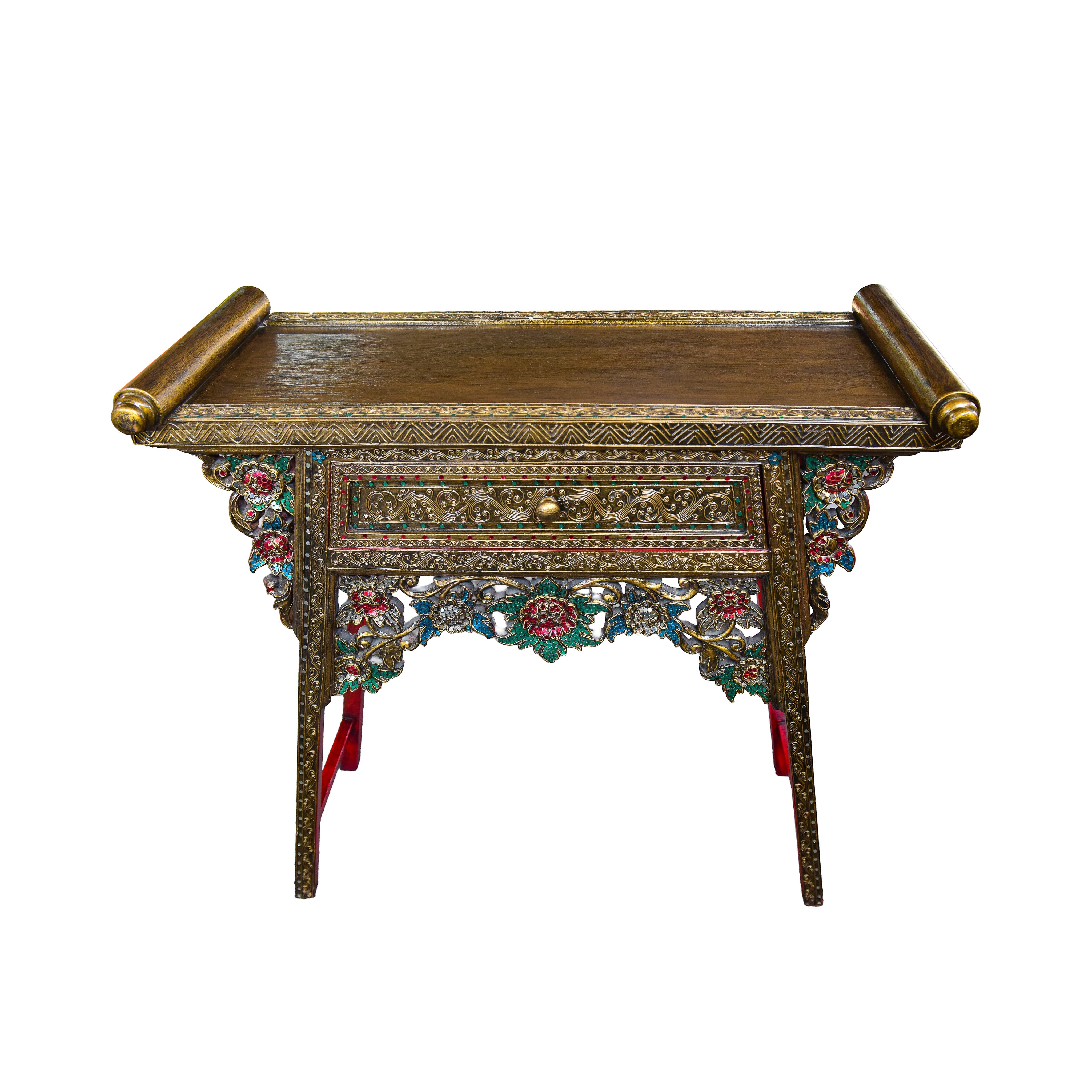 Handcrafted Royal Lanna Offering Table with 1 Drawer from Chiang Mai Thailand - Lalanna Design