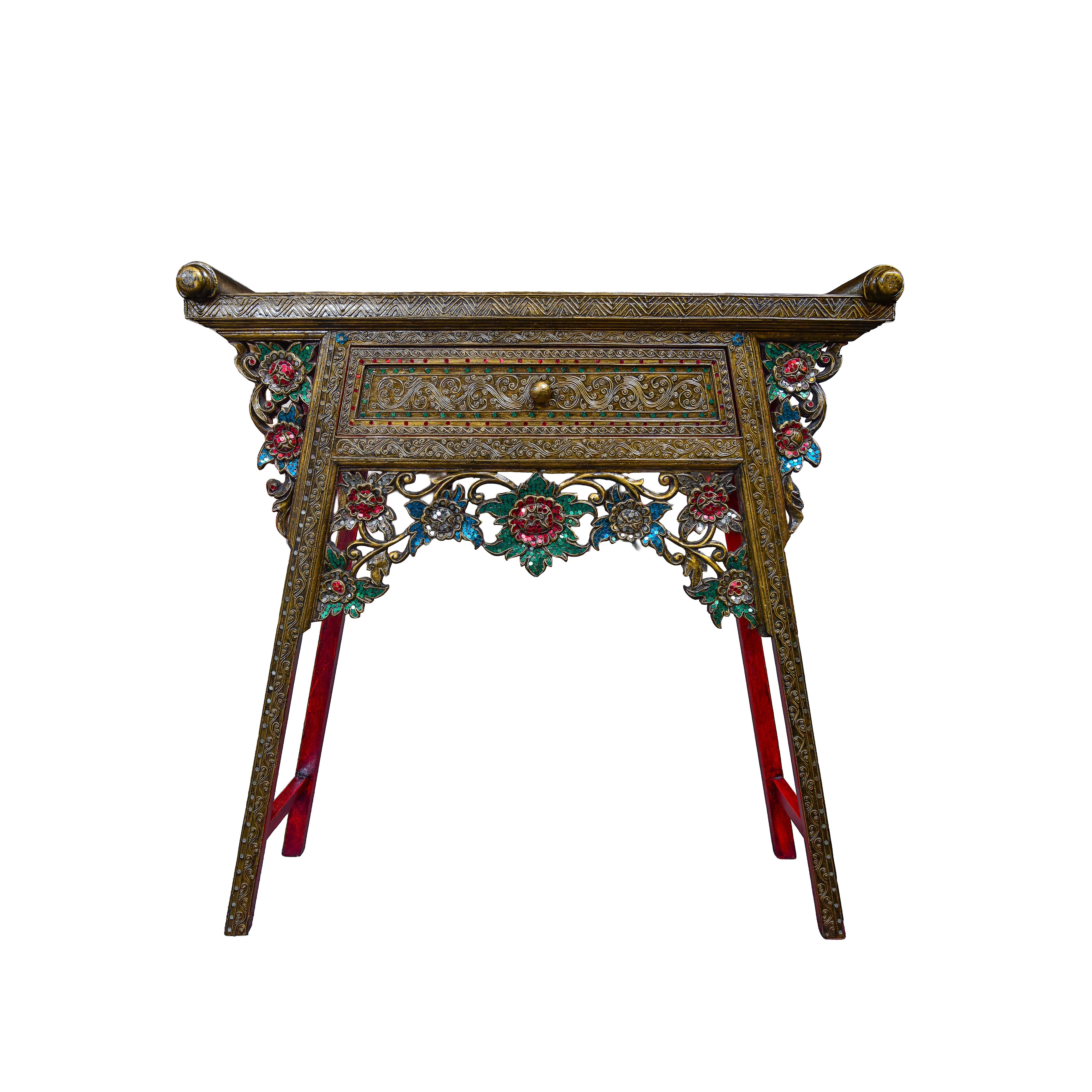 Handcrafted Royal Lanna Offering Table with 1 Drawer from Chiang Rai Thailand - Lalanna Design
