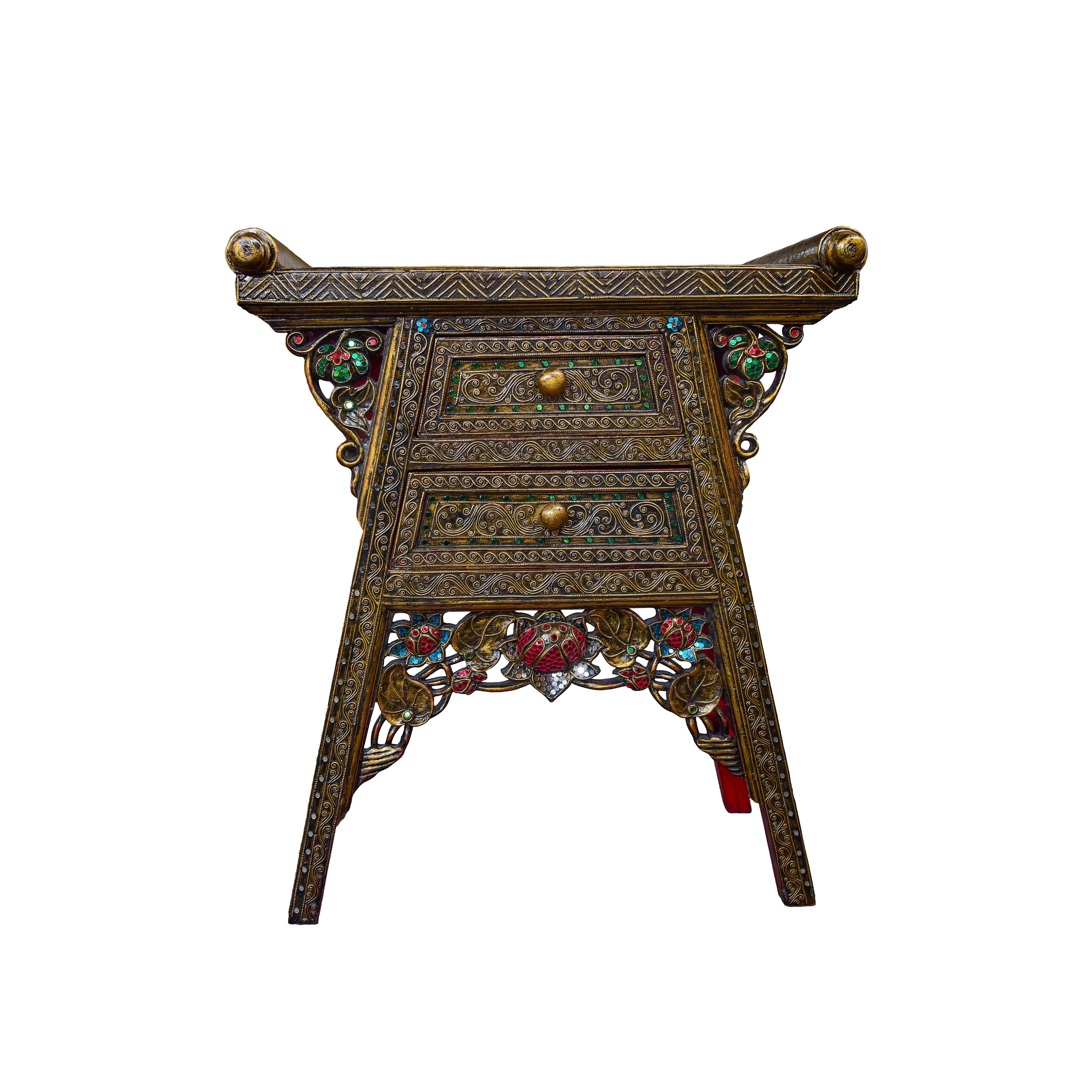 Handcrafted Royal Lanna Offering Table with 2 Drawers from Chiang Rai Thailand - Lalanna Design