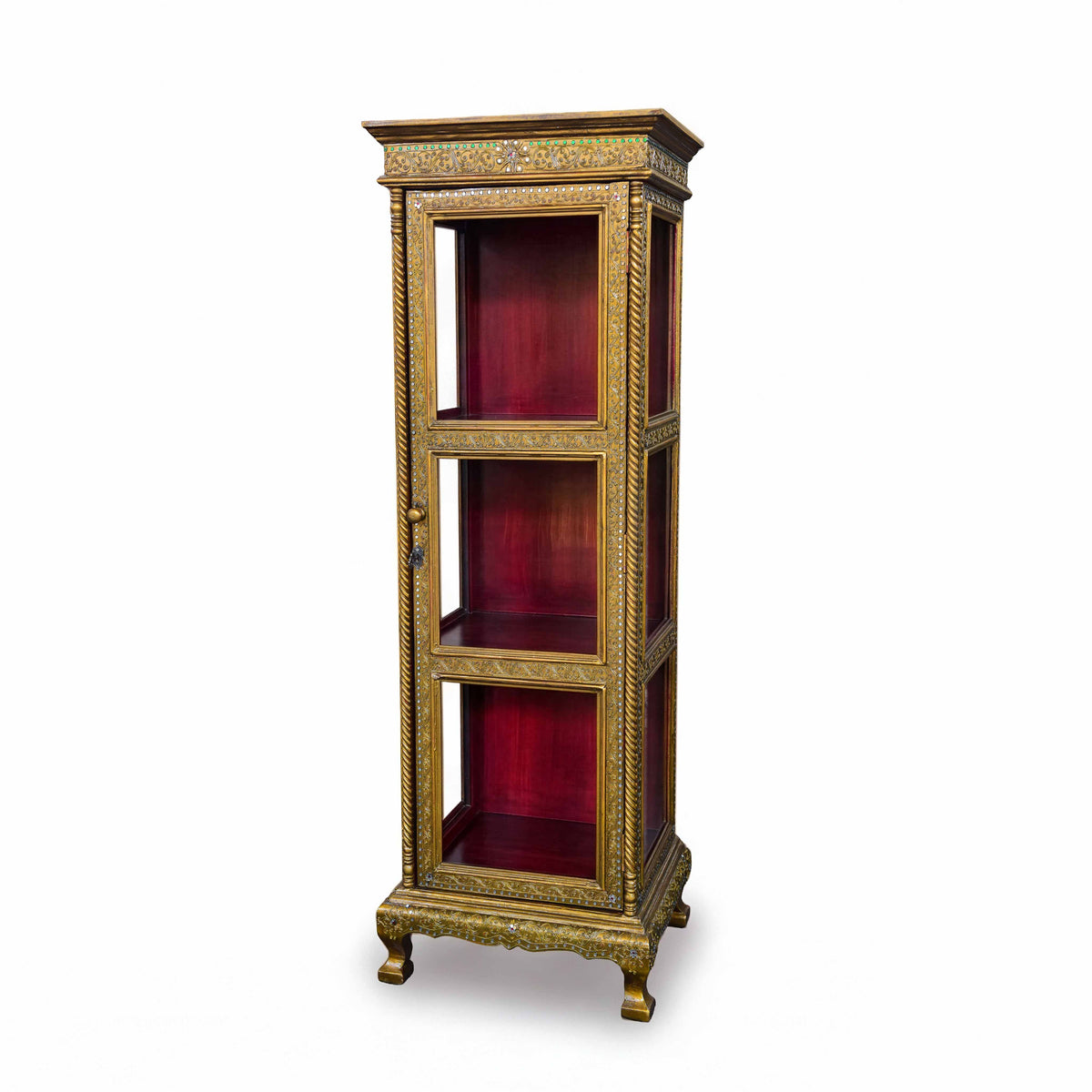 Handcrafted Royal Lanna Ornate Display Cabinet - Gold Edition from Chiang Mai Thailand - Lalanna Design