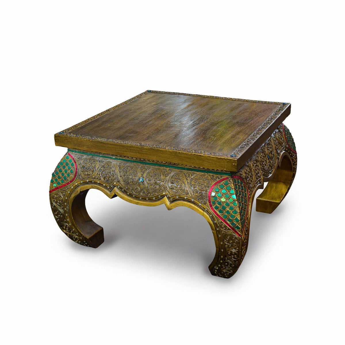 Handcrafted Royal Lanna Small Ornate Opium Table from Chiang Mai Thailand - Lalanna Design