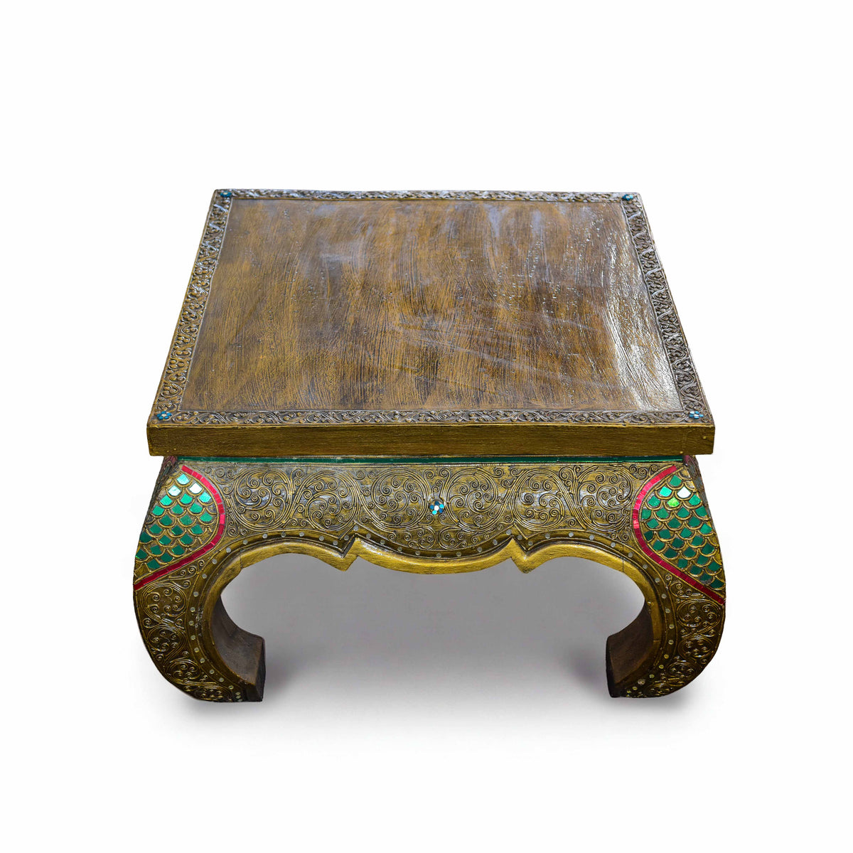 Handcrafted Royal Lanna Small Ornate Opium Table from Chiang Mai Thailand - Lalanna Design