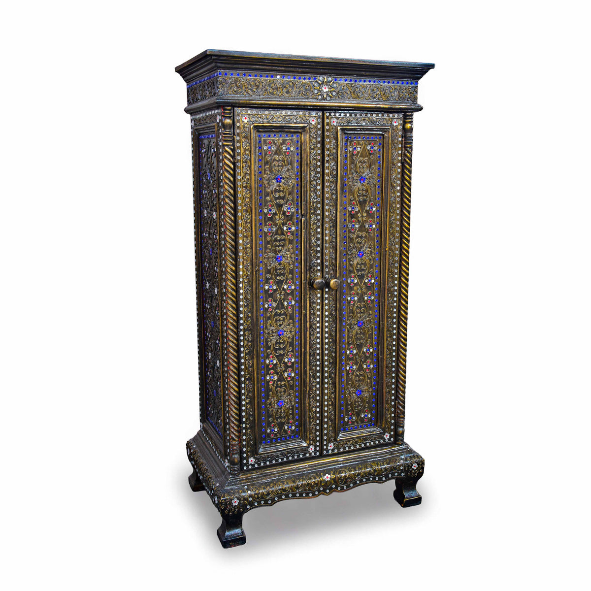 Handcrafted Royal Lanna Tall 2 Door Ornate Cabinet from Chiang Mai Thailand - Lalanna Design