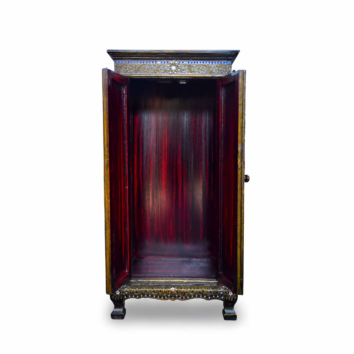 Handcrafted Royal Lanna Tall 2 Door Ornate Cabinet from Chiang Mai Thailand - Lalanna Design