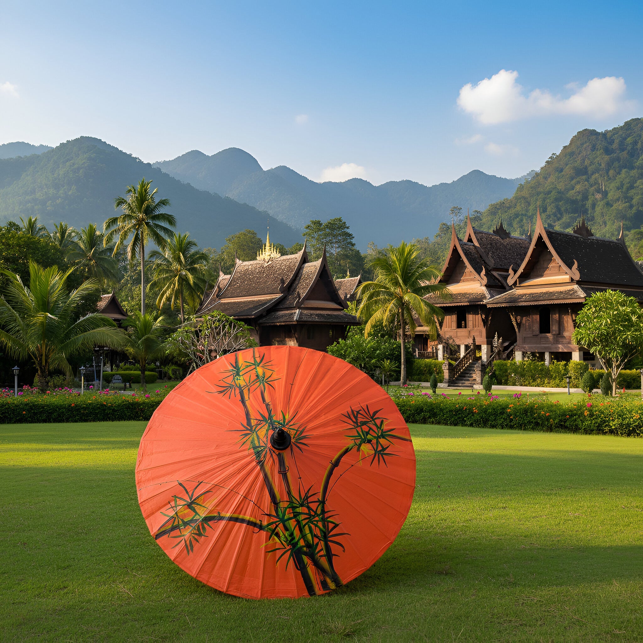 Handcrafted Sa Paper Umbrella - Orange from Chiang Rai Thailand - Lalanna Design