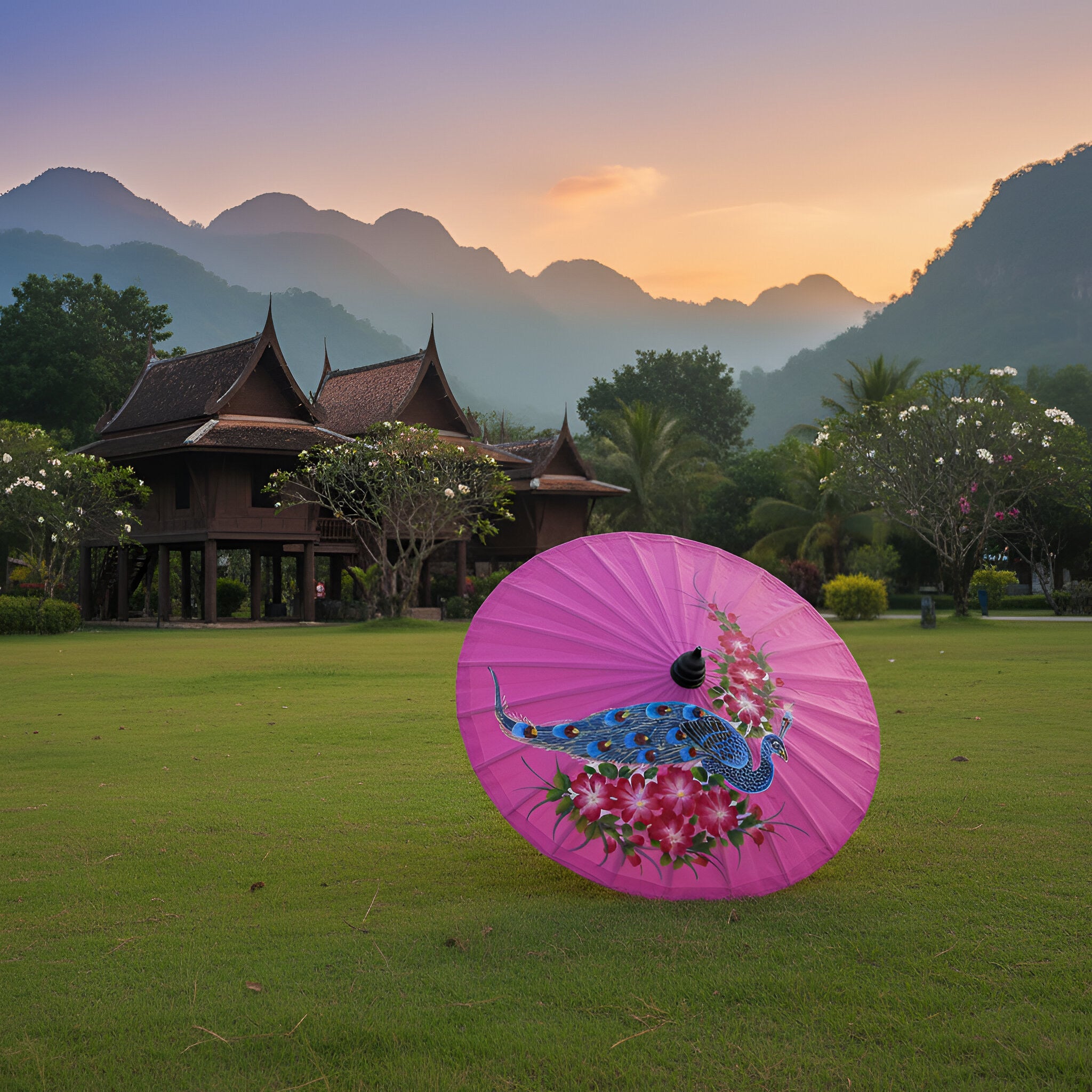Handcrafted Sa Paper Umbrella - Purple from Chiang Rai Thailand - Lalanna Design