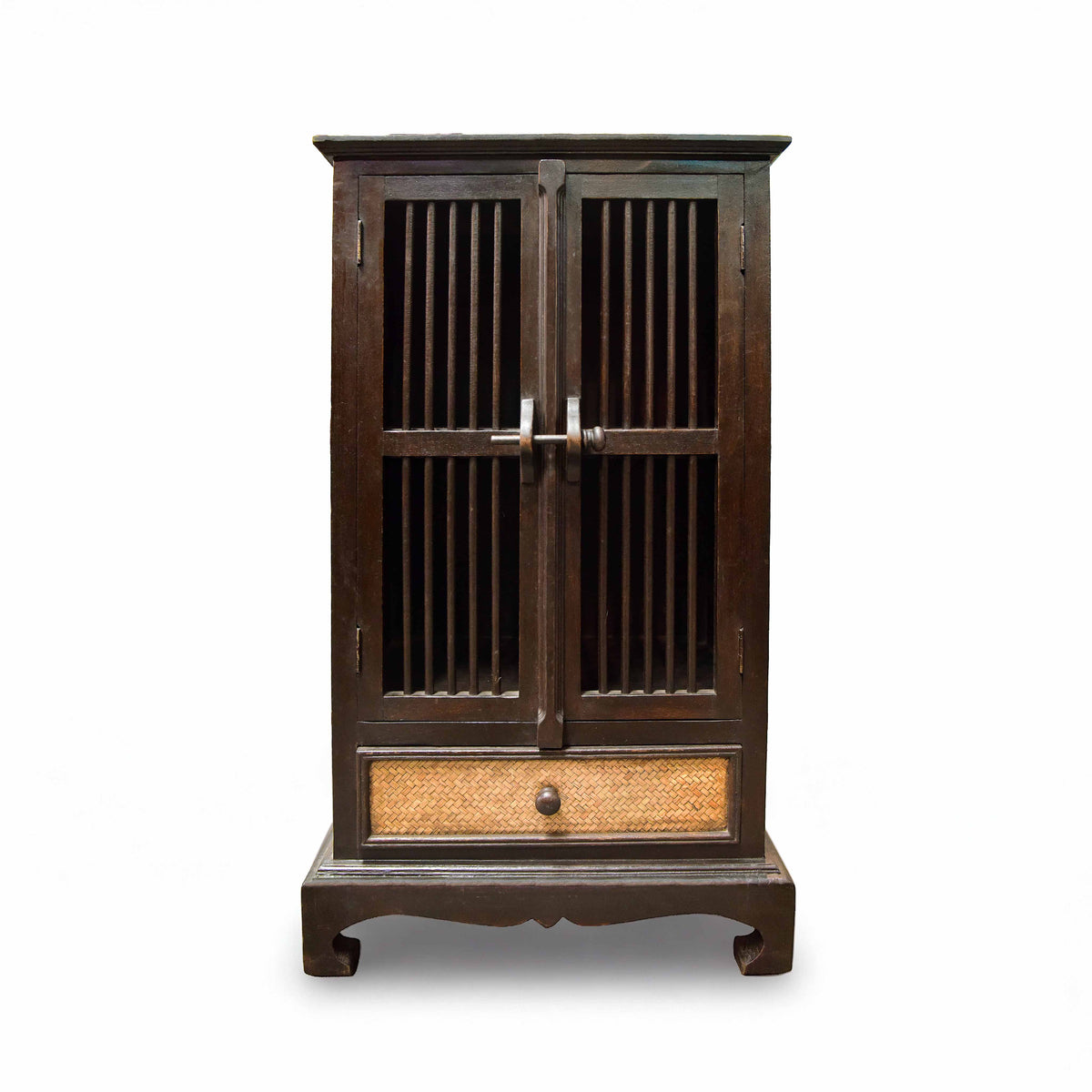 Handcrafted Tall Cabinet in Solid Thai Hardwood and Woven Bamboo from Chiang Mai Thailand - Lalanna Design