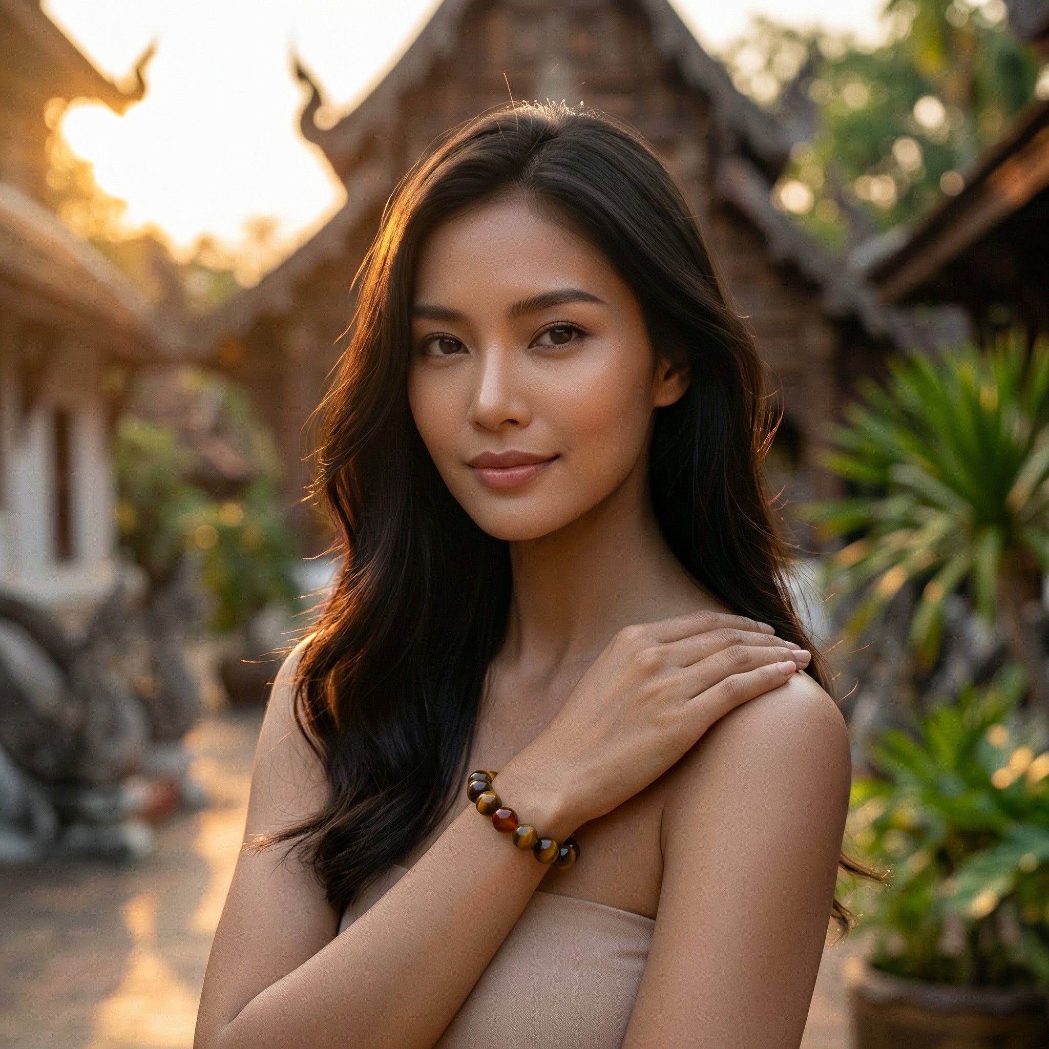 Handcrafted Tiger Eye Stretch Bracelet from Chiang Mai Thailand - Lalanna Design