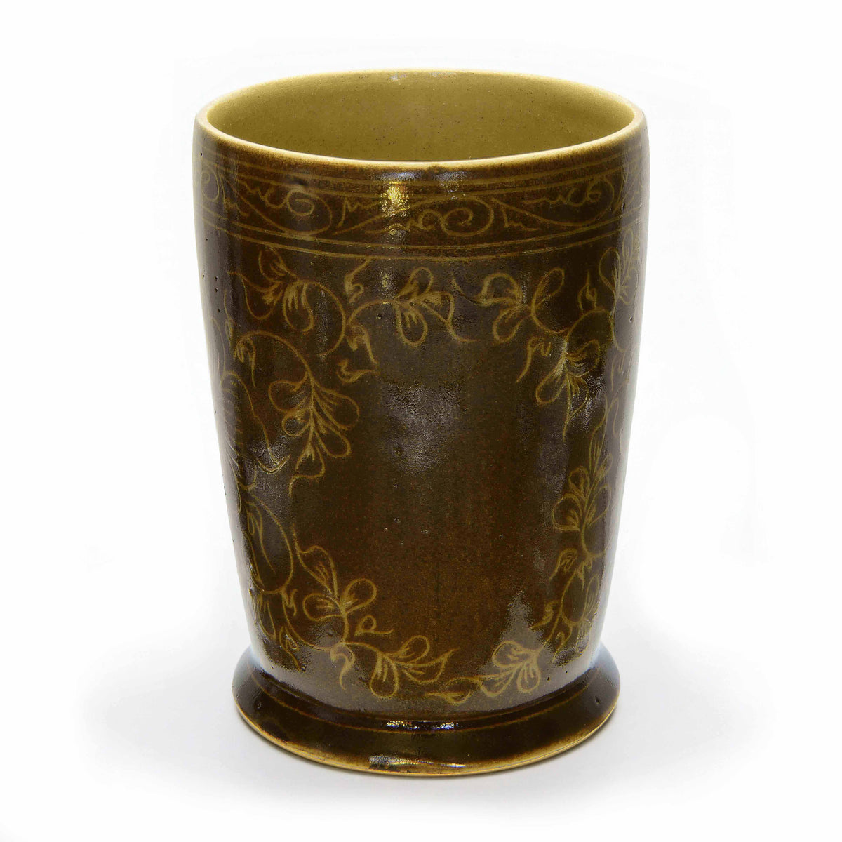 Handcrafted Wiang Kalong Dark Floral Mug - Hand-Painted Lanna Ceramic from Chiang Mai Thailand - Lalanna Design