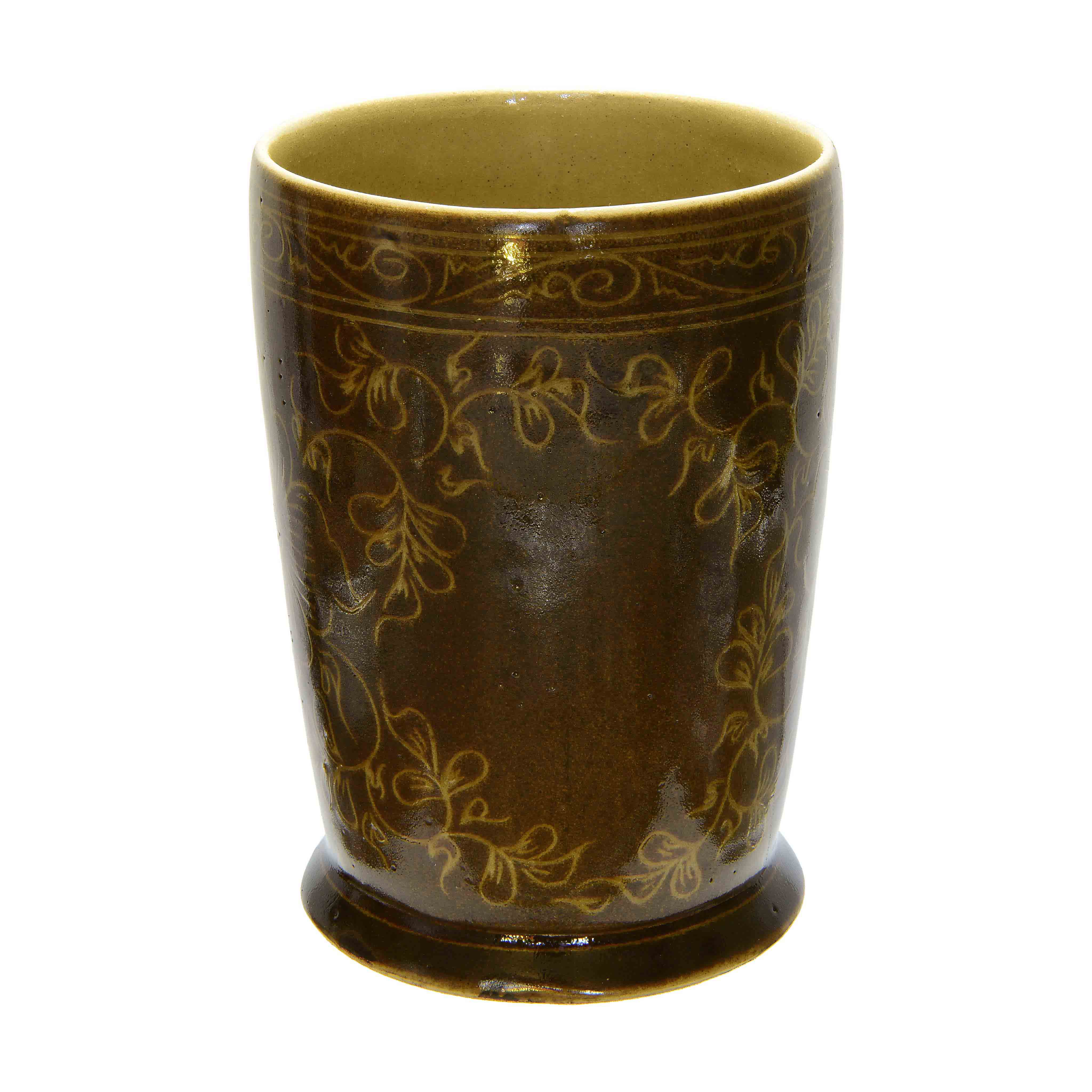 Handcrafted Wiang Kalong Dark Floral Mug - Hand-Painted Lanna Ceramic from Chiang Mai Thailand - Lalanna Design
