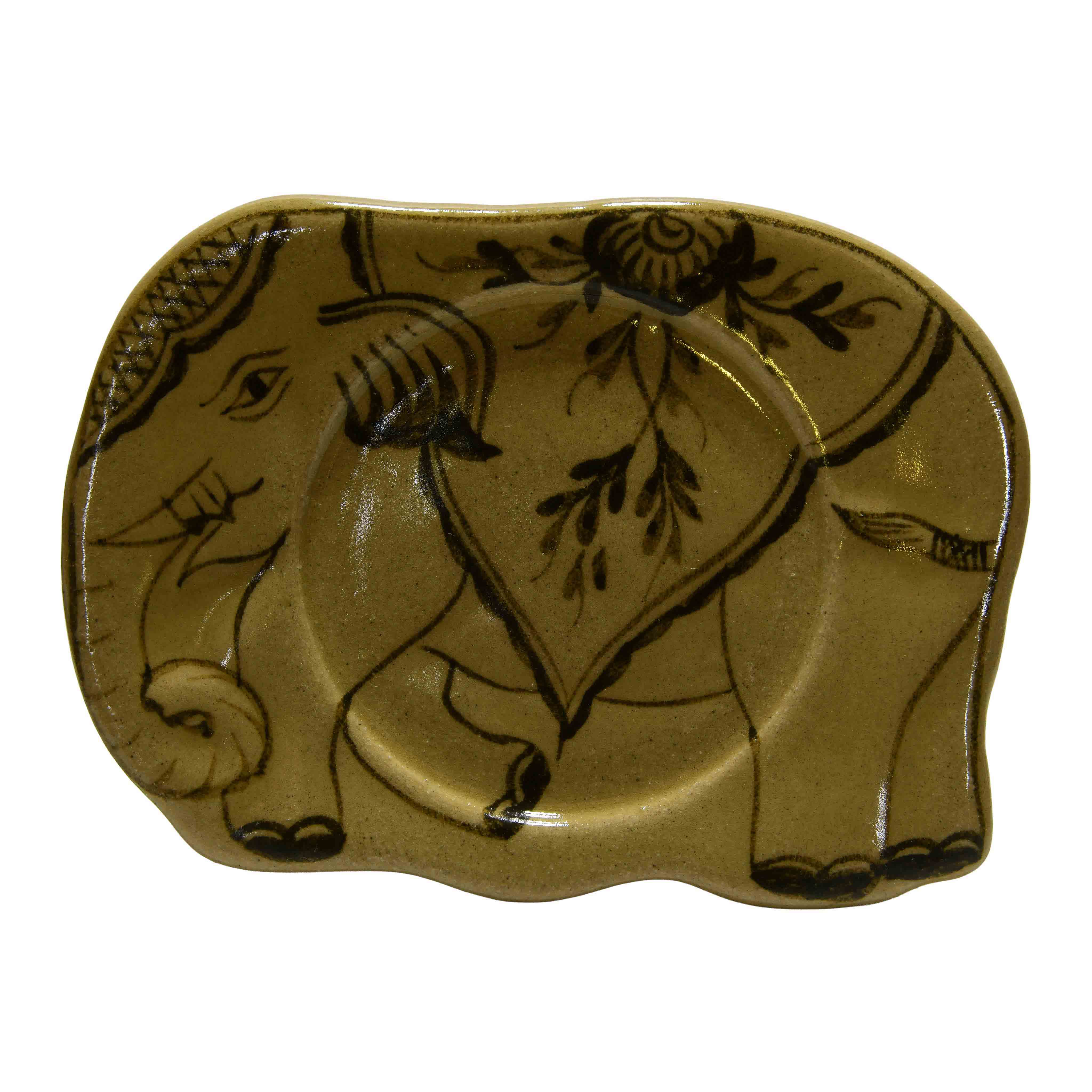 Handcrafted Wiang Kalong Elephant Cup & Saucer - Olive Green Hand-Painted Lanna Ceramic from Chiang Mai Thailand - Lalanna Design