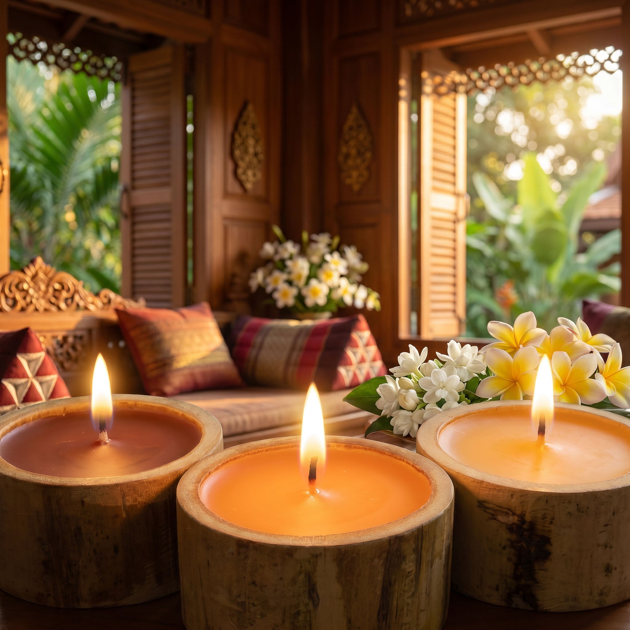Handcrafted Bamboo Tealights Set of 3 - Jasmine - Orange - Sandalwood