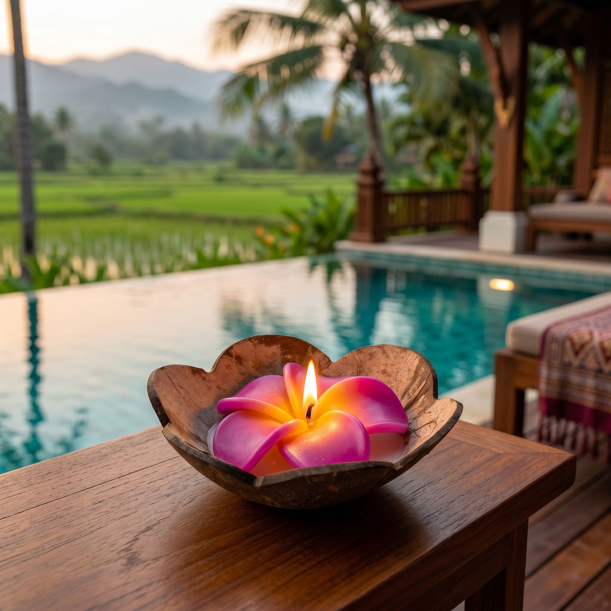 Lalanna Kokosnuss Frangipani Duft-Blumenkerze Purpur