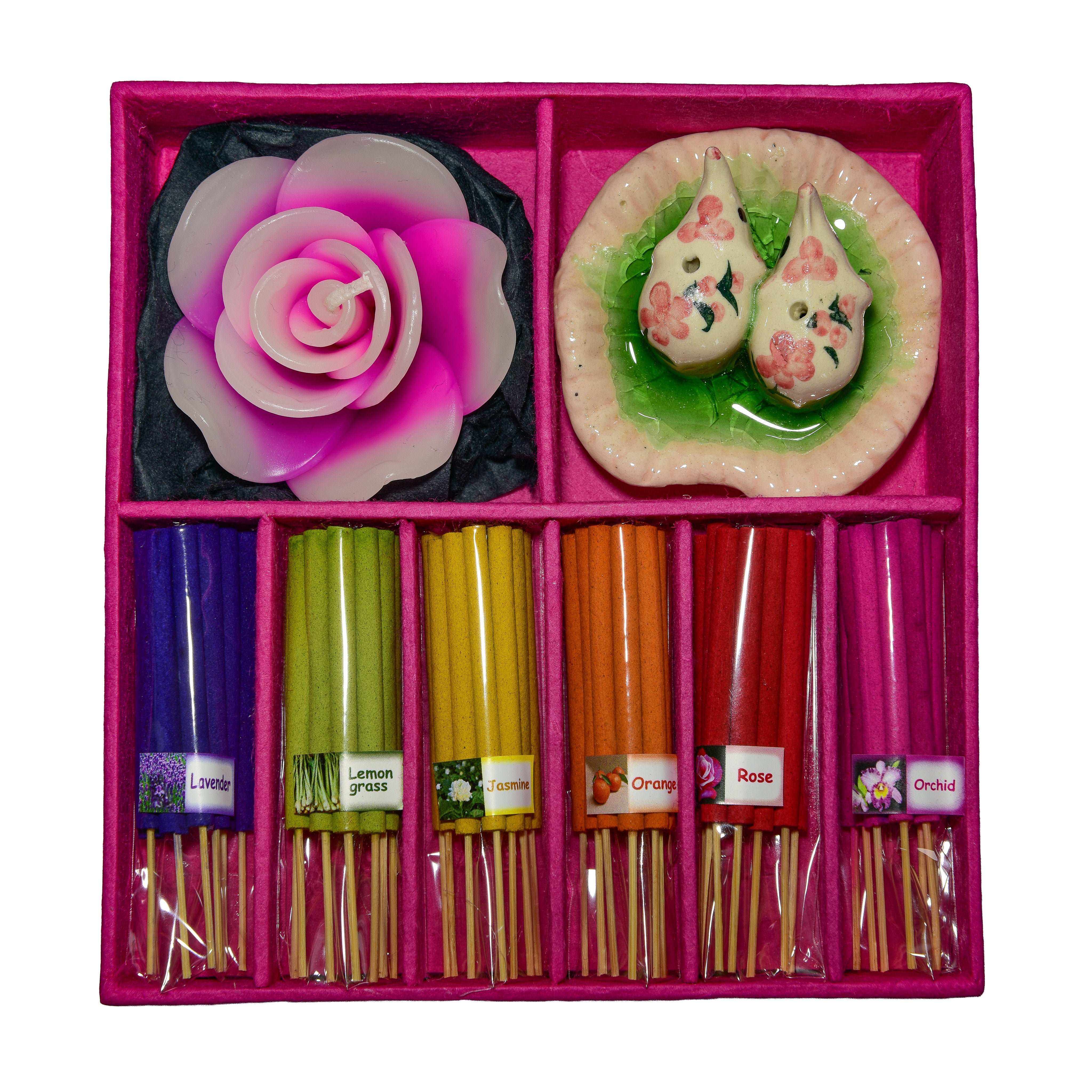 Lalanna Lila Aromatisches Räucherstäbchen- und Kerzen-Geschenkset