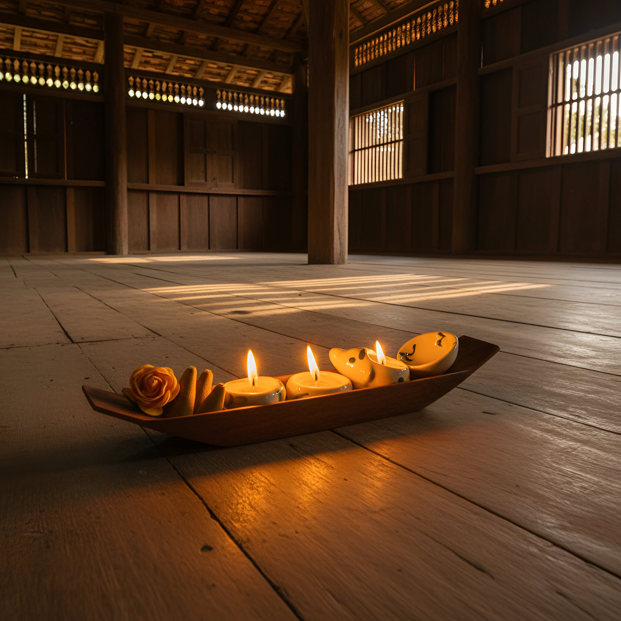 Lalanna Wooden Boat Jasmine Incense and Candle Holder