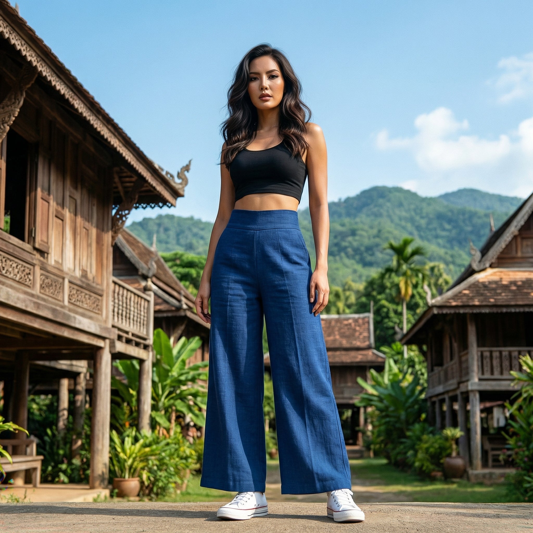 Lanna Hanf Hose mit weitem Bein - Blau