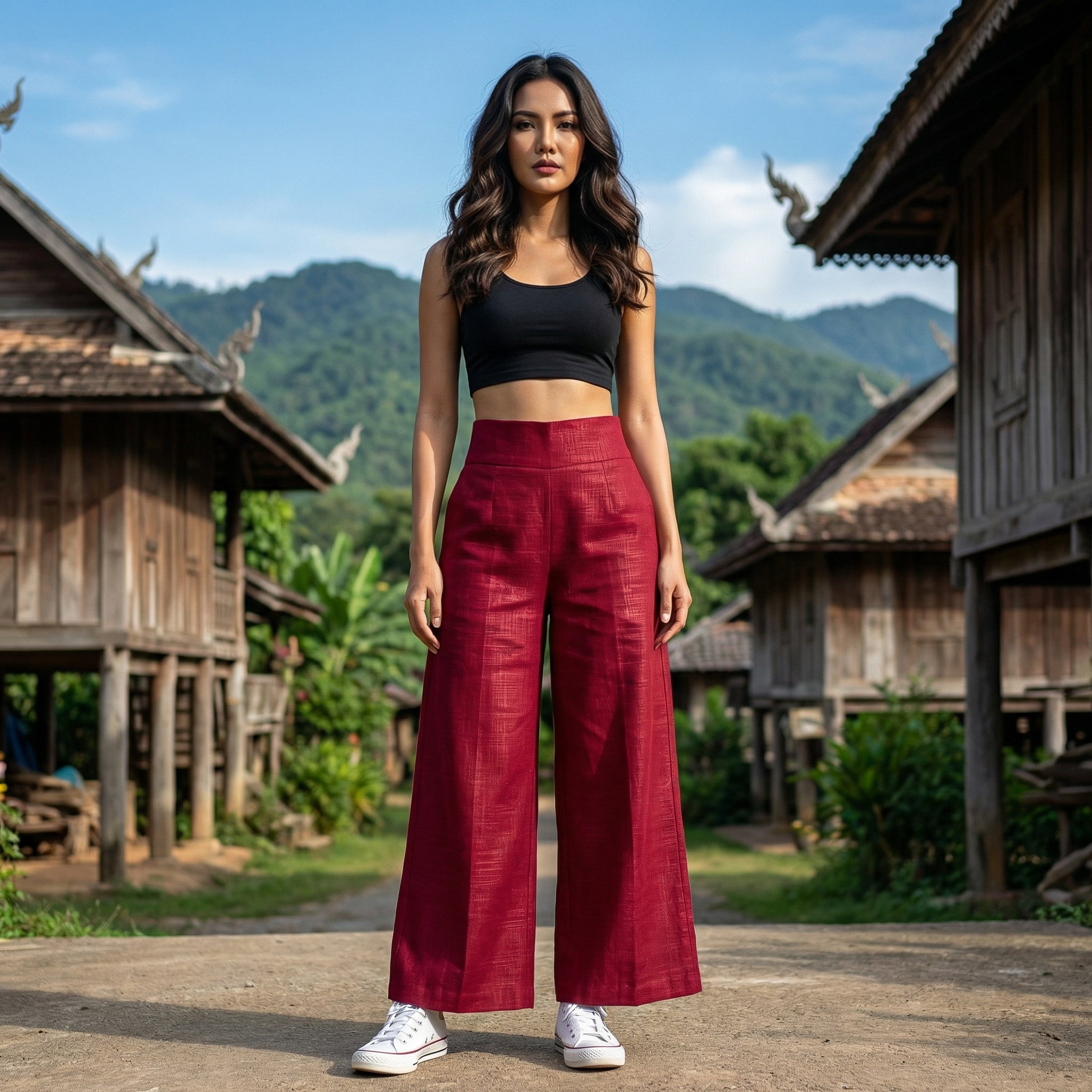 Lanna Hanf Hose mit weitem Bein – Rot