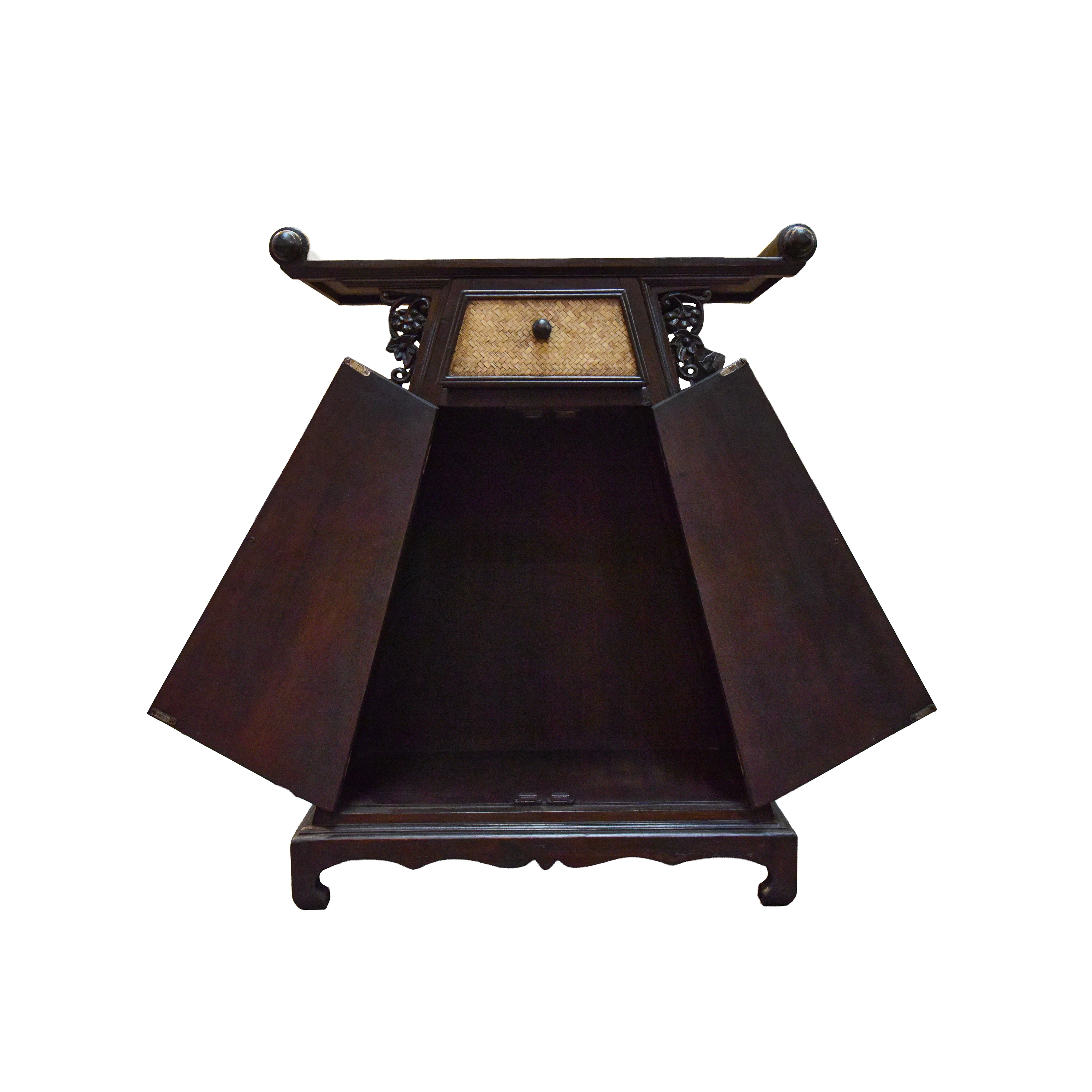 Cabinet in Solid Thai Hardwood with Hand-Painted Panels and Woven Bamboo