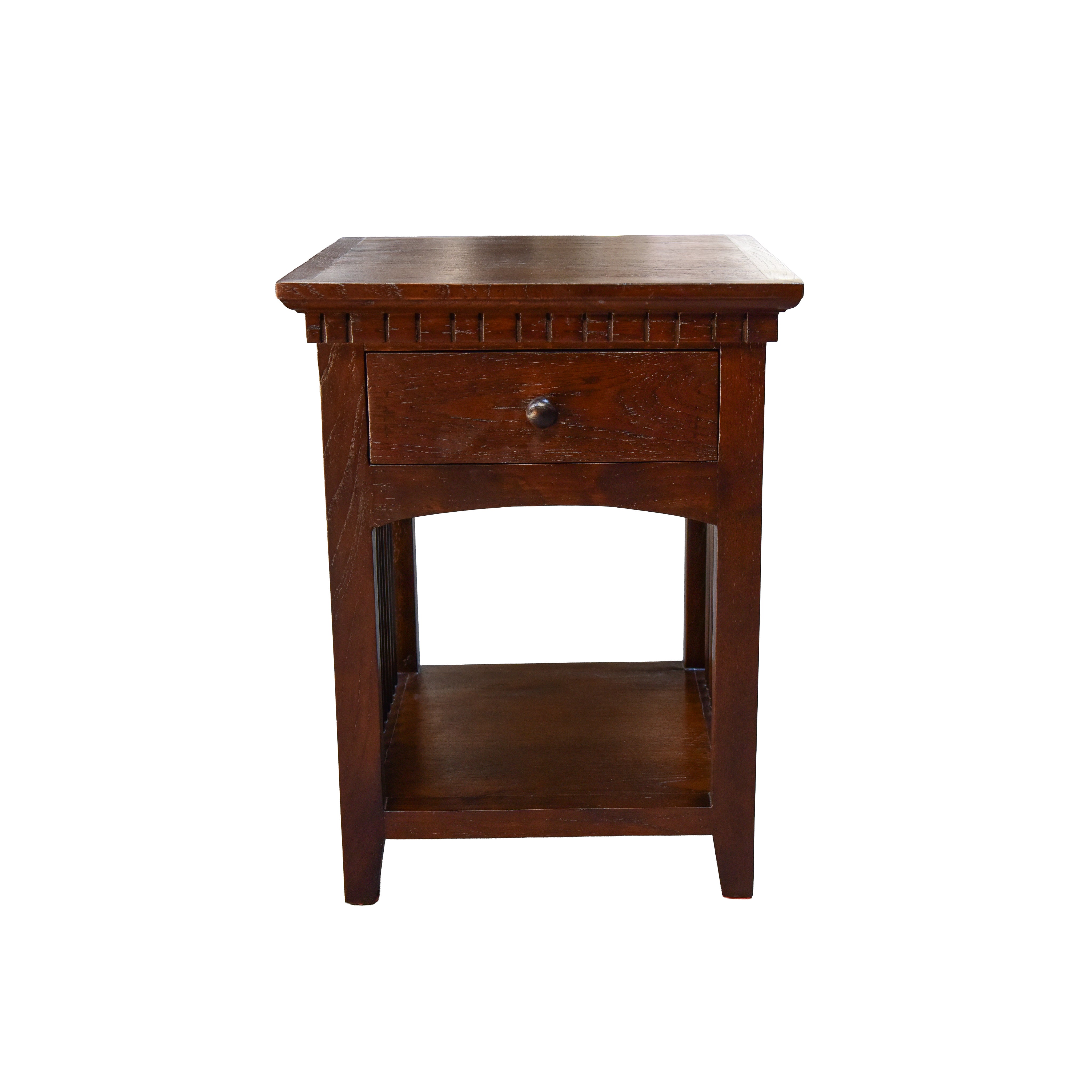 Lanna Style Teak Nightstand with Drawer and Shelf