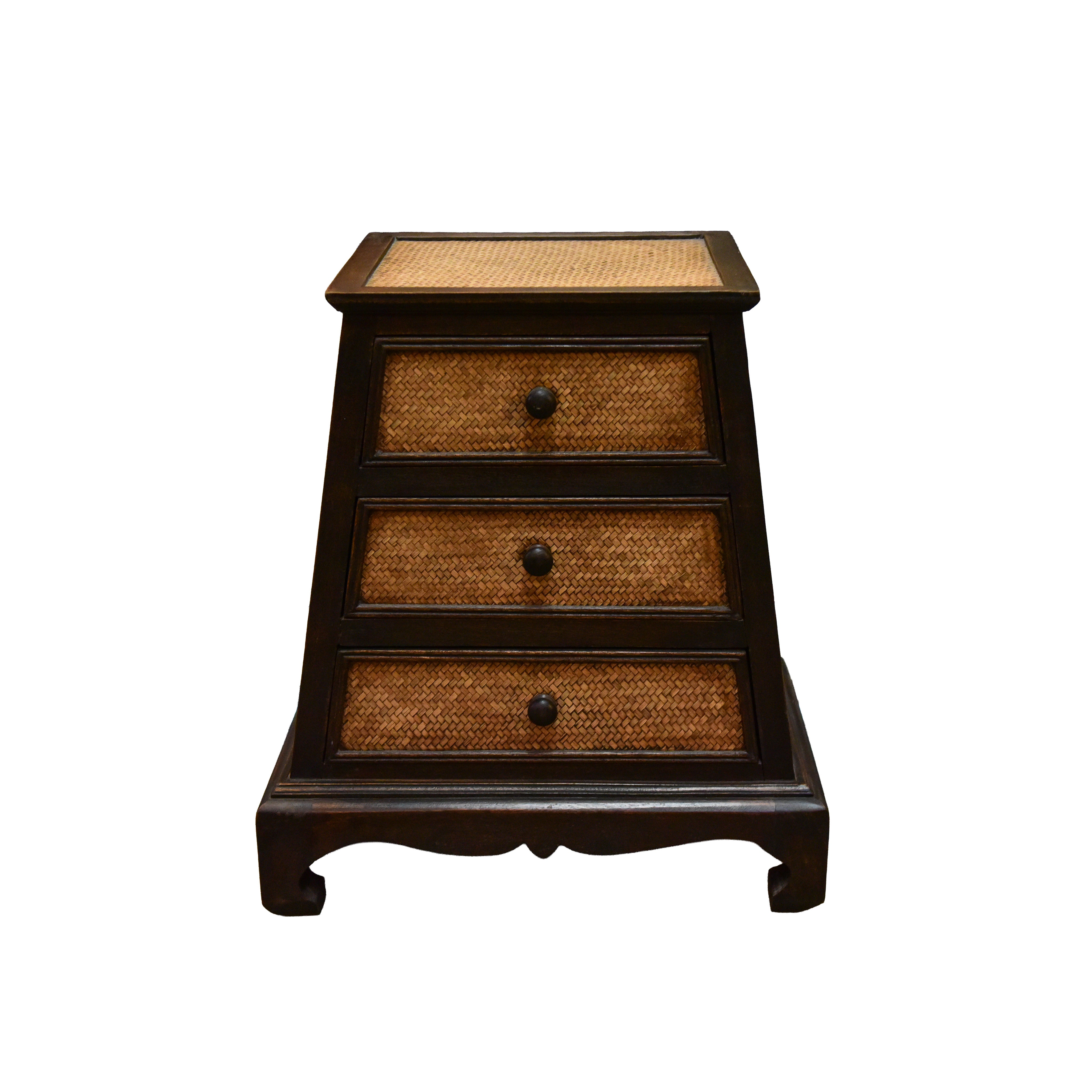 Commode 3 tiroirs en bois dur thaïlandais massif avec bambou tressé
