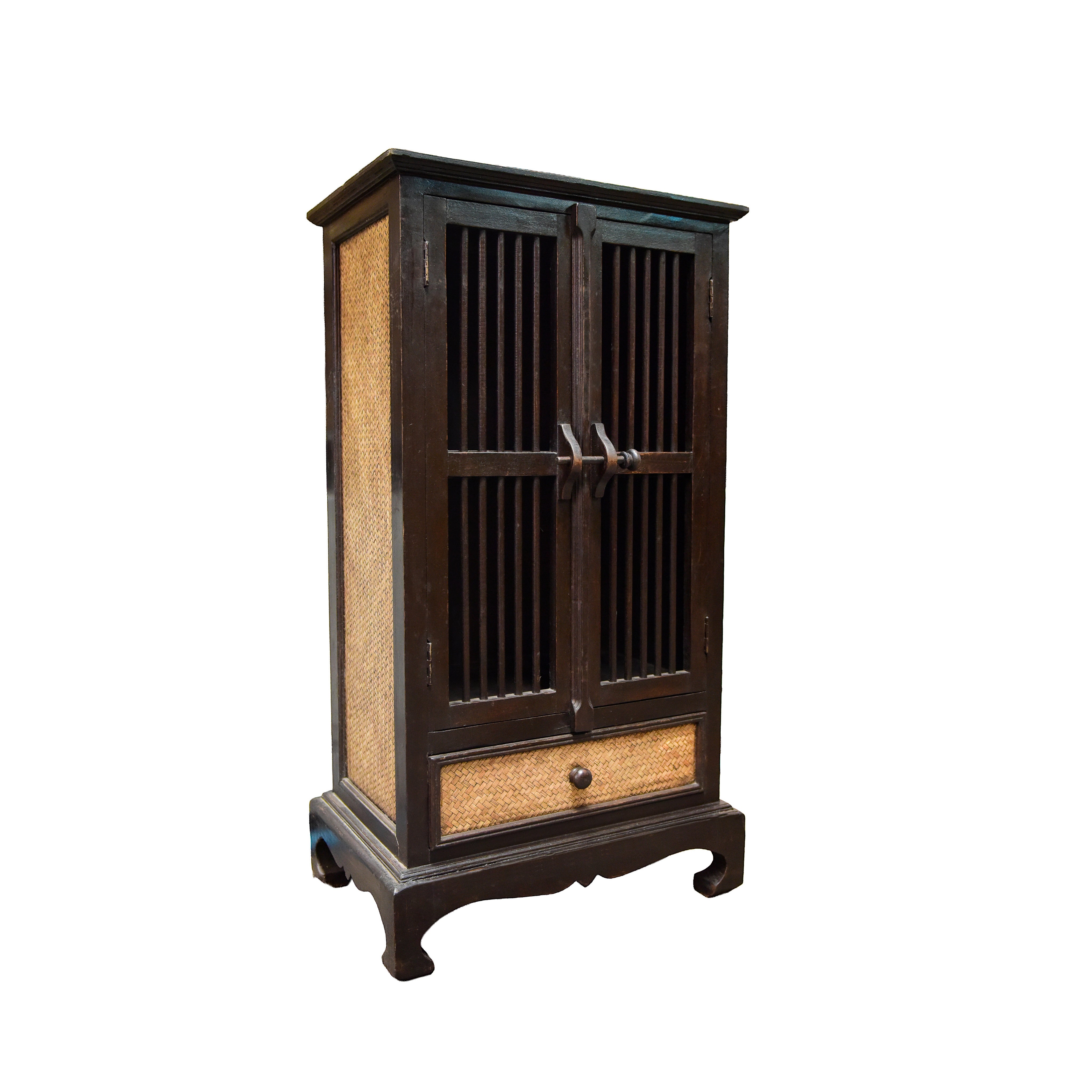 Tall Cabinet in Solid Thai Hardwood and Woven Bamboo
