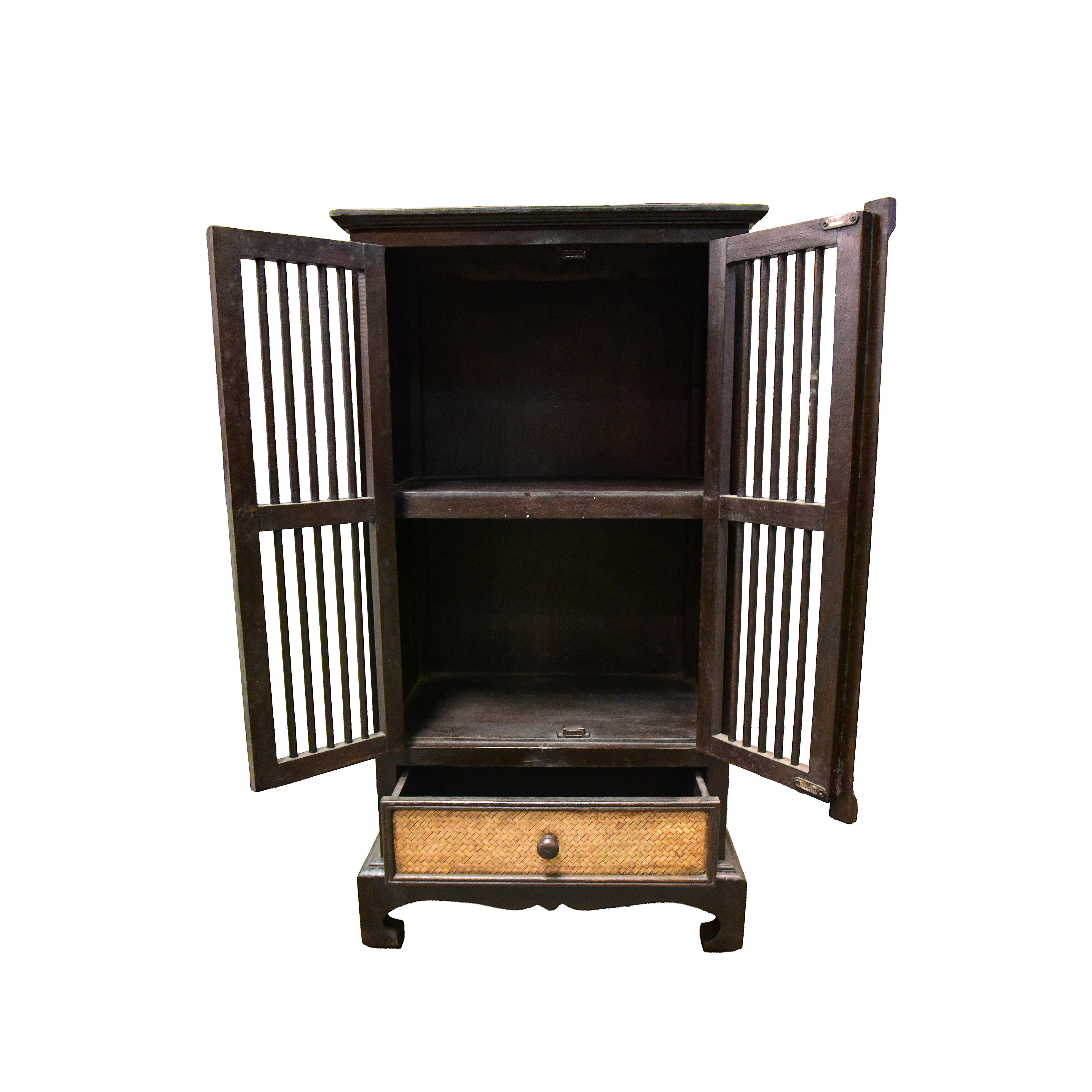 Tall Cabinet in Solid Thai Hardwood and Woven Bamboo