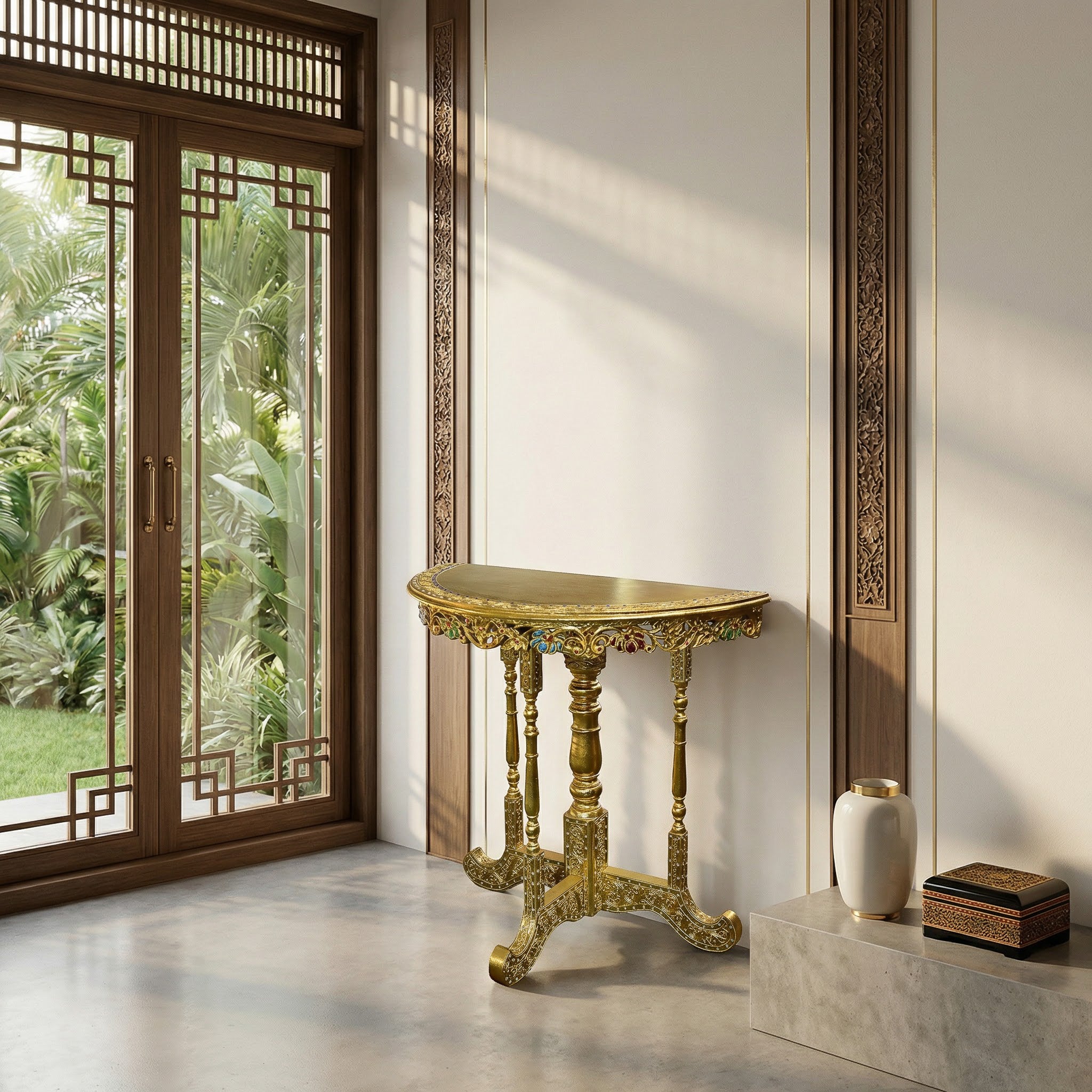 Royal Lanna Half-Moon Accent Table - Gold Edition