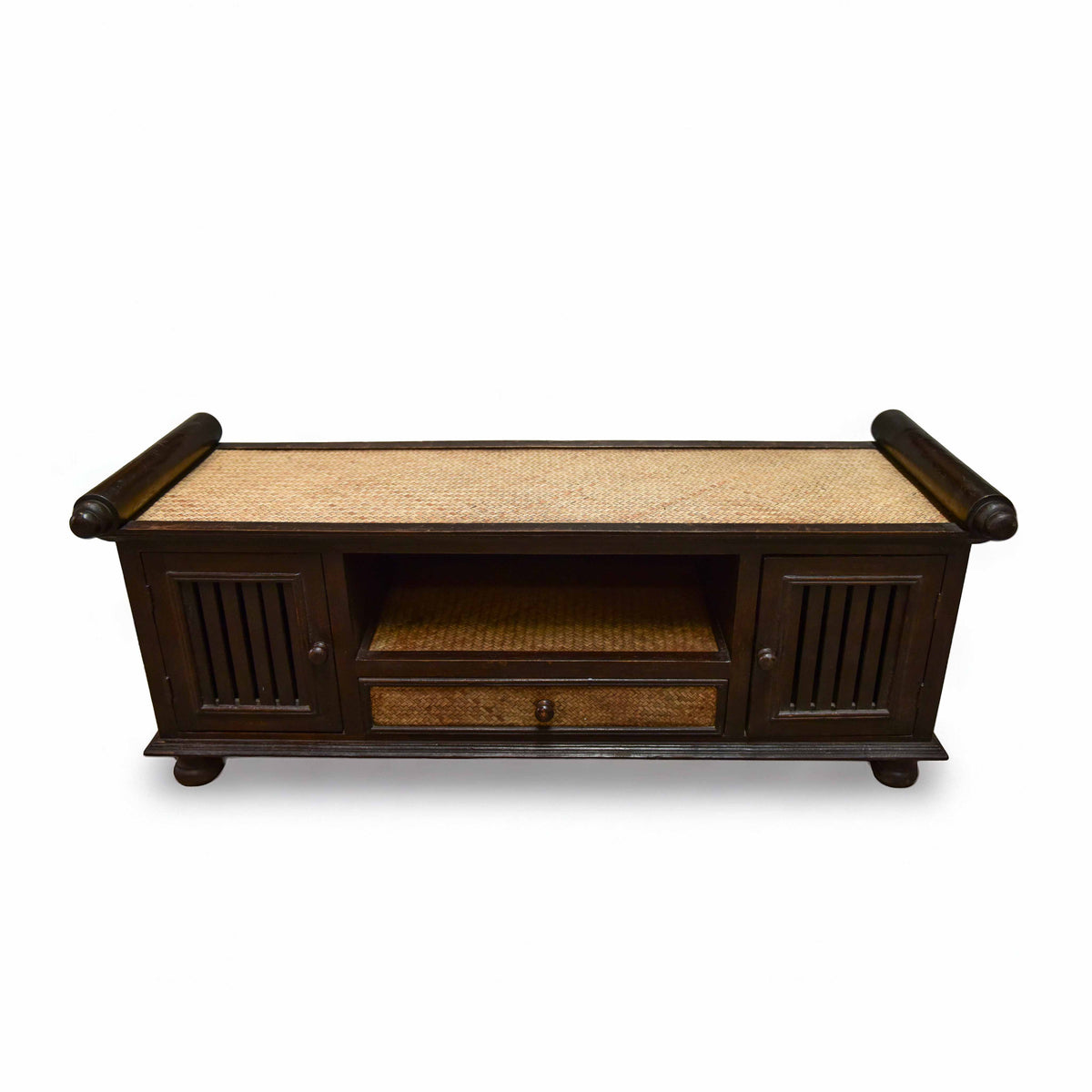 Handcrafted 2-Door Sideboard in Solid Thai Hardwood and Woven Bamboo with Drawer from Chiang Mai Thailand - Lalanna Design