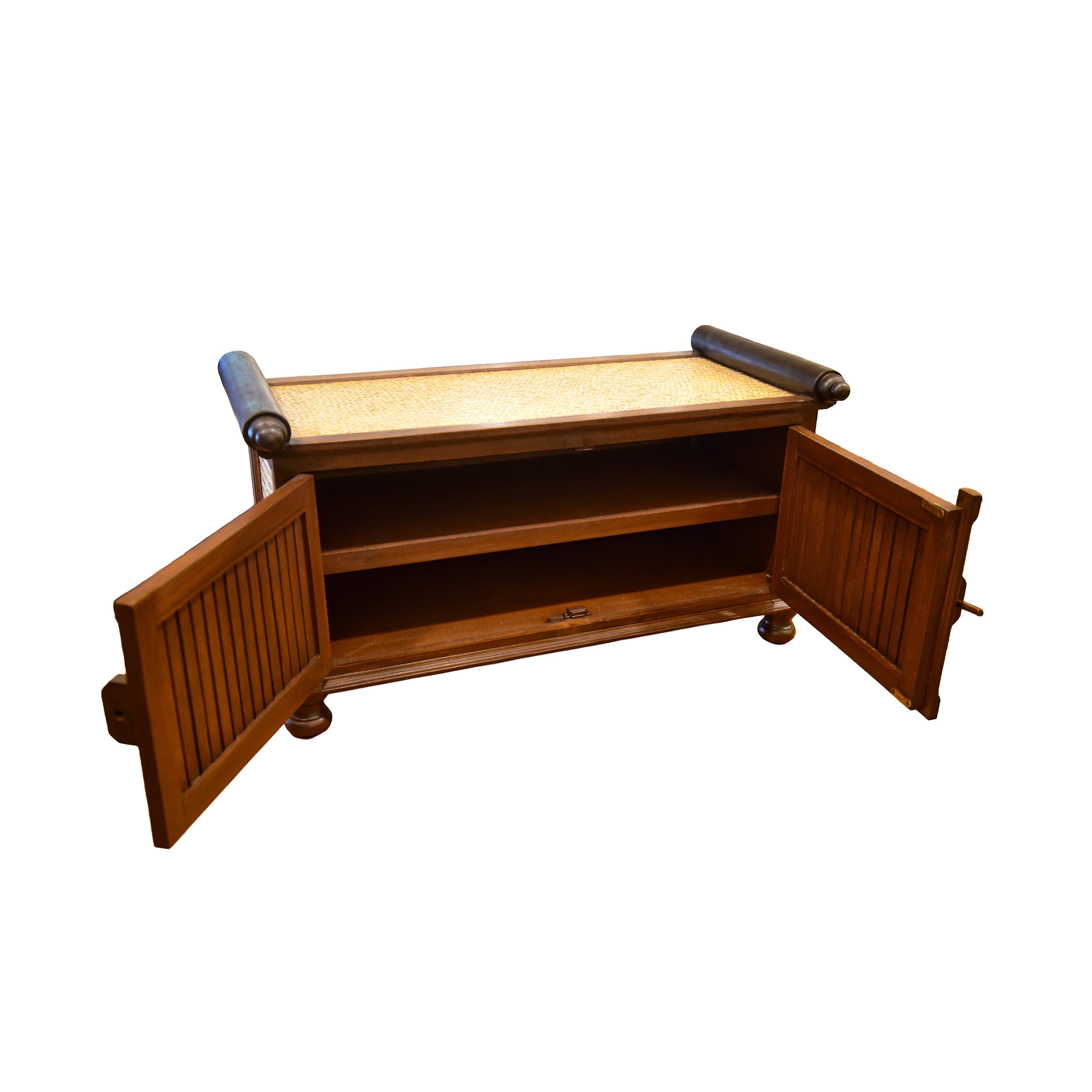 Handcrafted 2-Door Sideboard in Solid Thai Hardwood and Woven Sedge from Chiang Rai Thailand - Lalanna Design