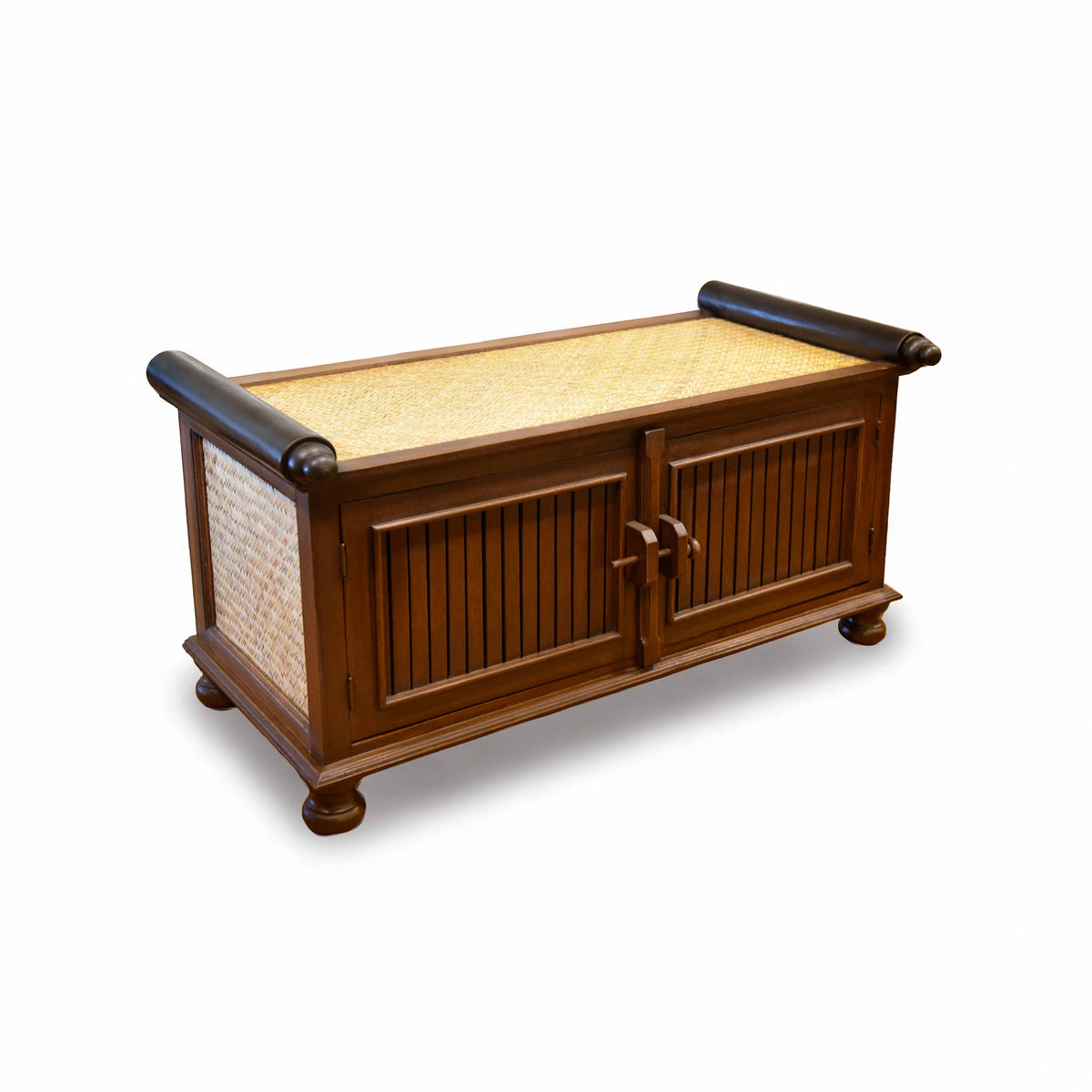 Handcrafted 2-Door Sideboard in Solid Thai Hardwood and Woven Sedge from Chiang Mai Thailand - Lalanna Design