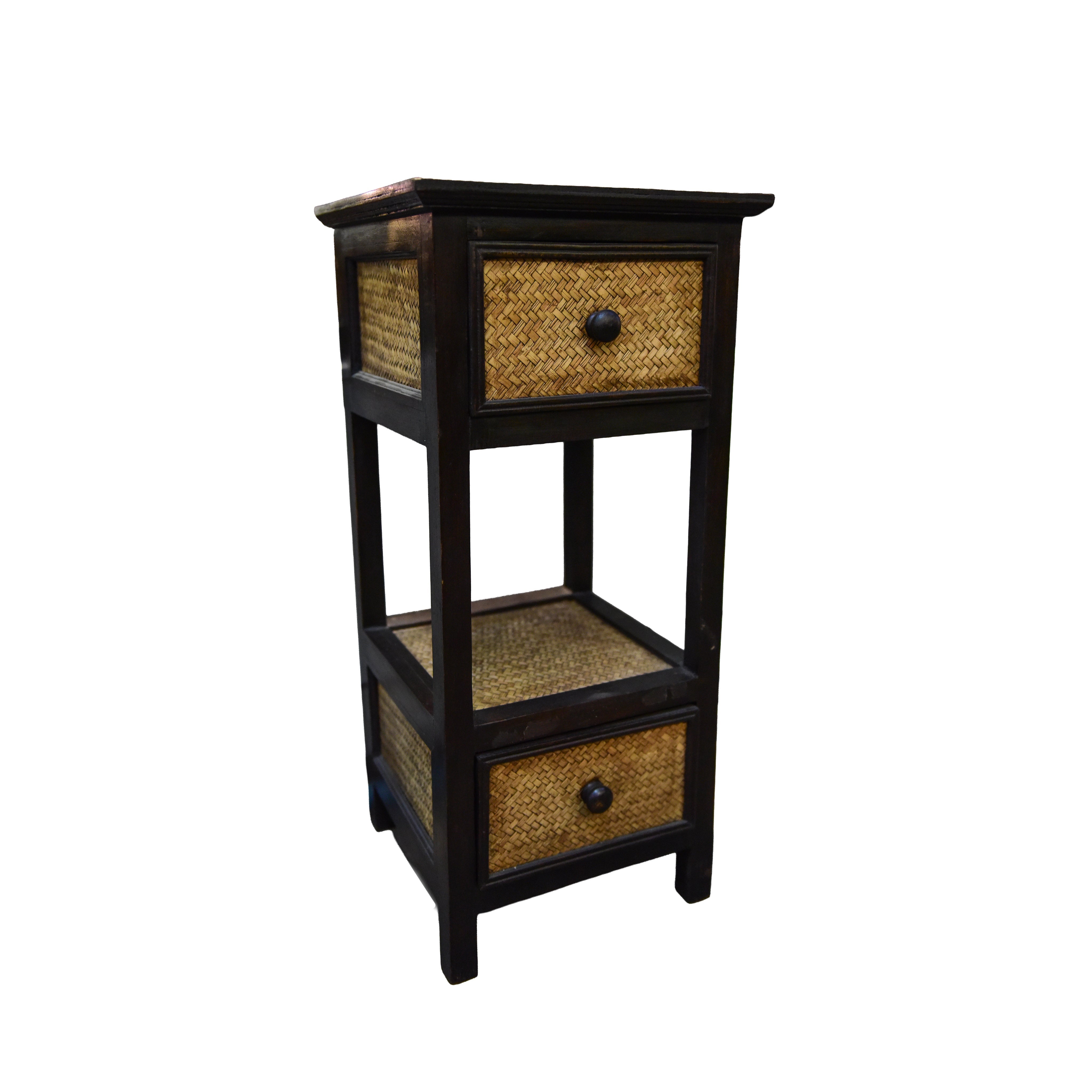 Handcrafted 2-Drawer Narrow Console Table in Solid Thai Hardwood with Woven Bamboo from Chiang Rai Thailand - Lalanna Design