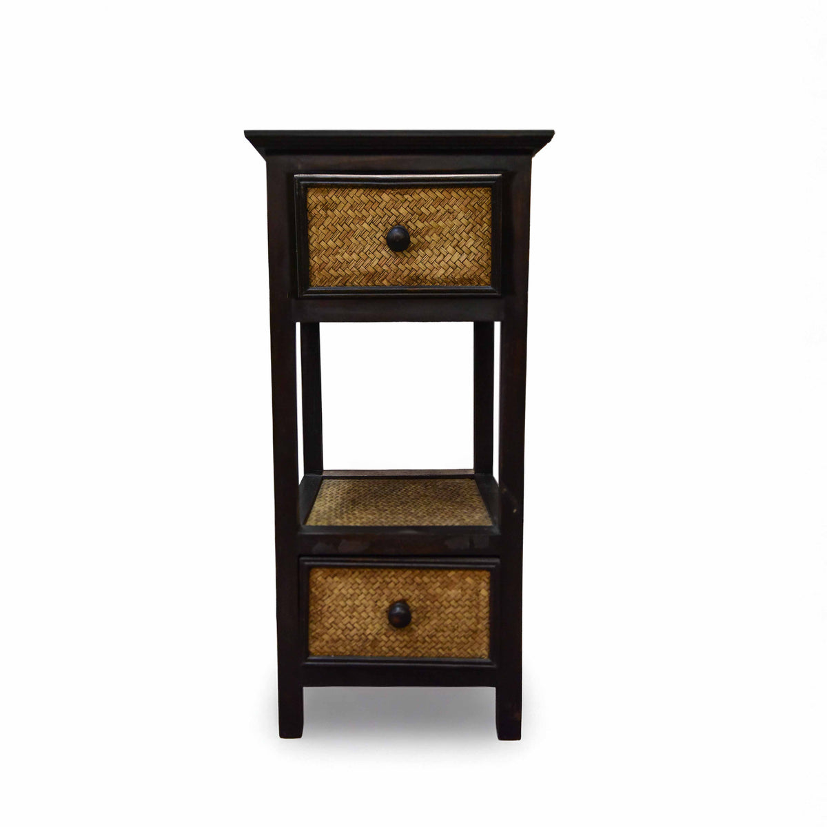 Handcrafted 2-Drawer Narrow Console Table in Solid Thai Hardwood with Woven Bamboo from Chiang Mai Thailand - Lalanna Design