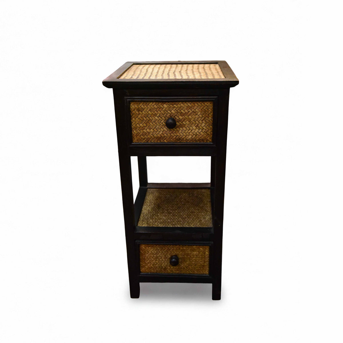 Handcrafted 2-Drawer Narrow Console Table in Solid Thai Hardwood with Woven Bamboo from Chiang Mai Thailand - Lalanna Design