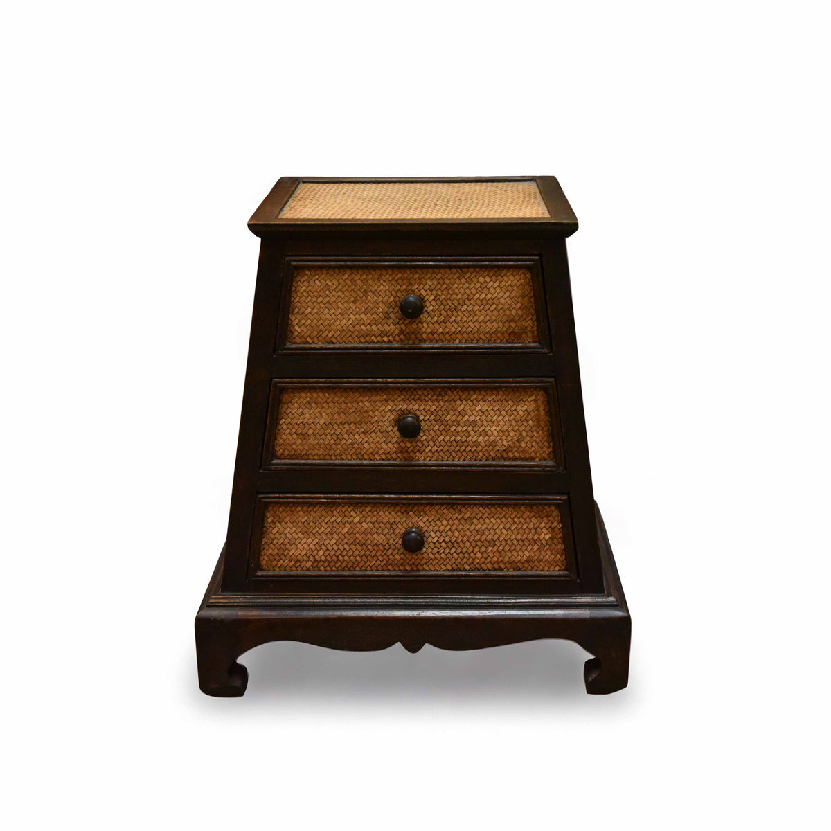 Handcrafted 3-Drawer Chest in Solid Thai Hardwood with Woven Bamboo from Chiang Mai Thailand - Lalanna Design