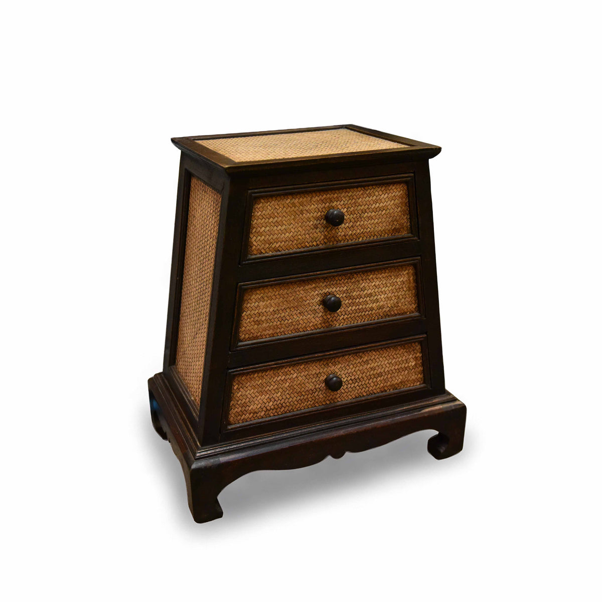Handcrafted 3-Drawer Chest in Solid Thai Hardwood with Woven Bamboo from Chiang Mai Thailand - Lalanna Design