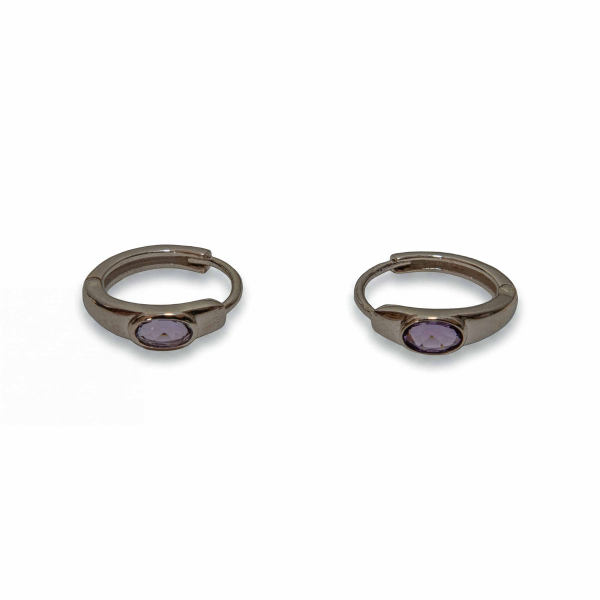 Handcrafted 925 Silver Amethyst Hoop Earrings from Chiang Mai Thailand - Lalanna Design