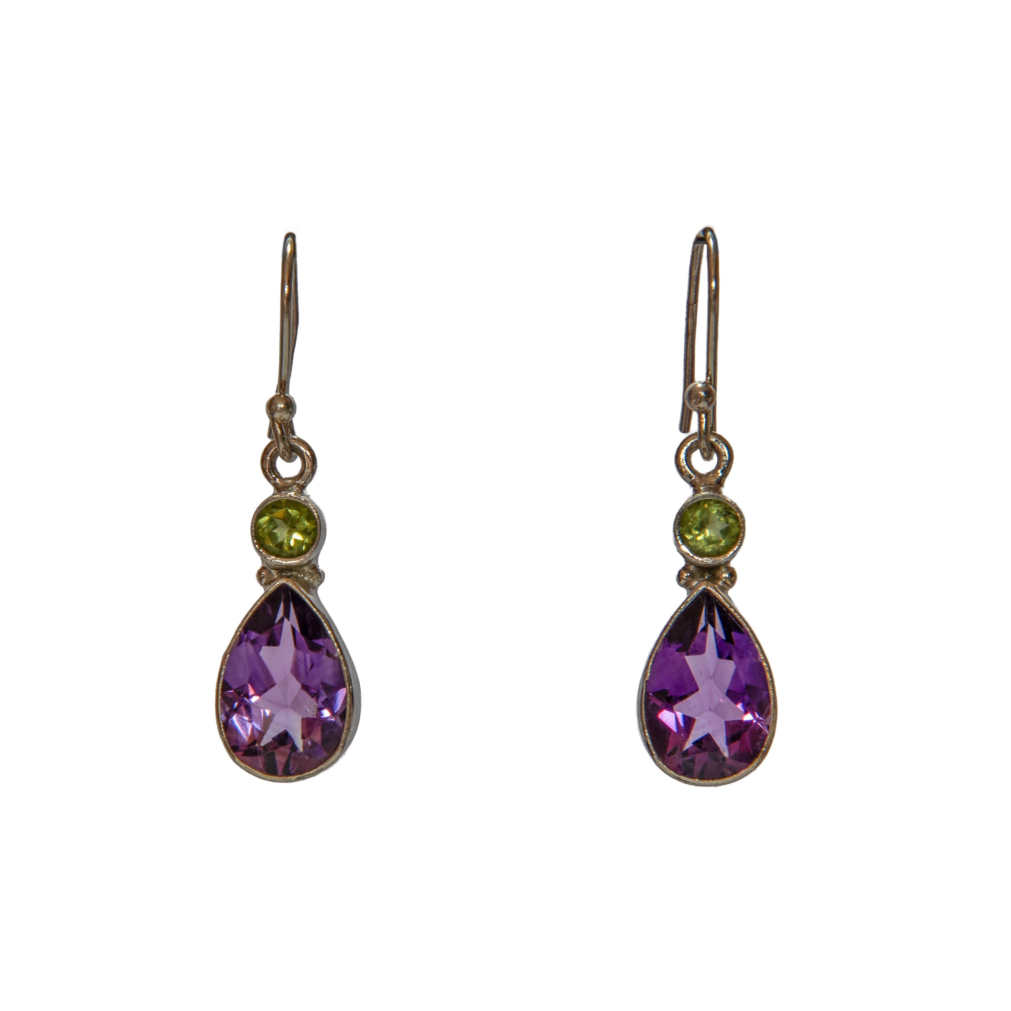 Handcrafted 925 Silver Amethyst Peridot Earrings from Chiang Rai Thailand - Lalanna Design