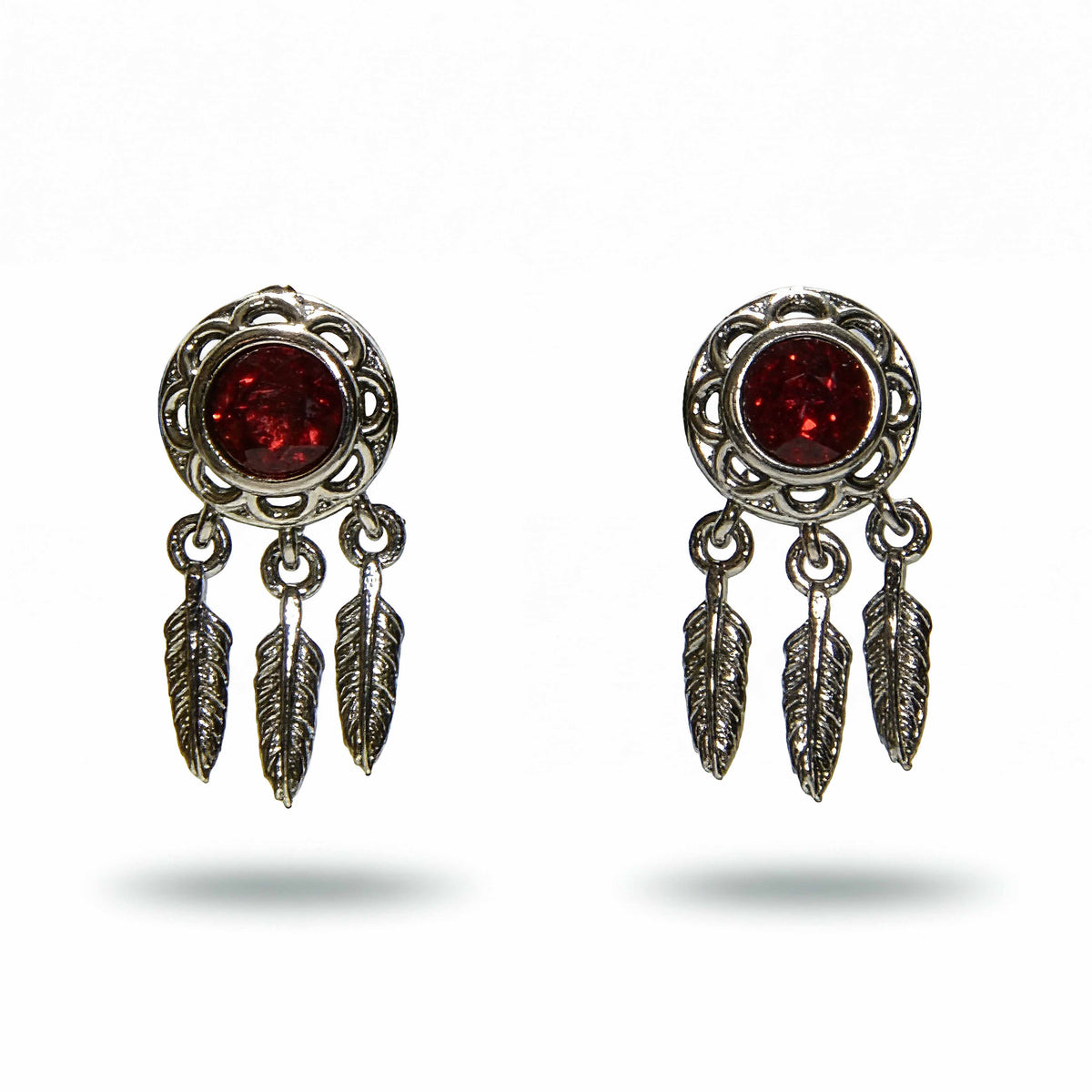 Handcrafted 925 Silver Garnet Dreamcatcher Earrings from Chiang Mai Thailand - Lalanna Design