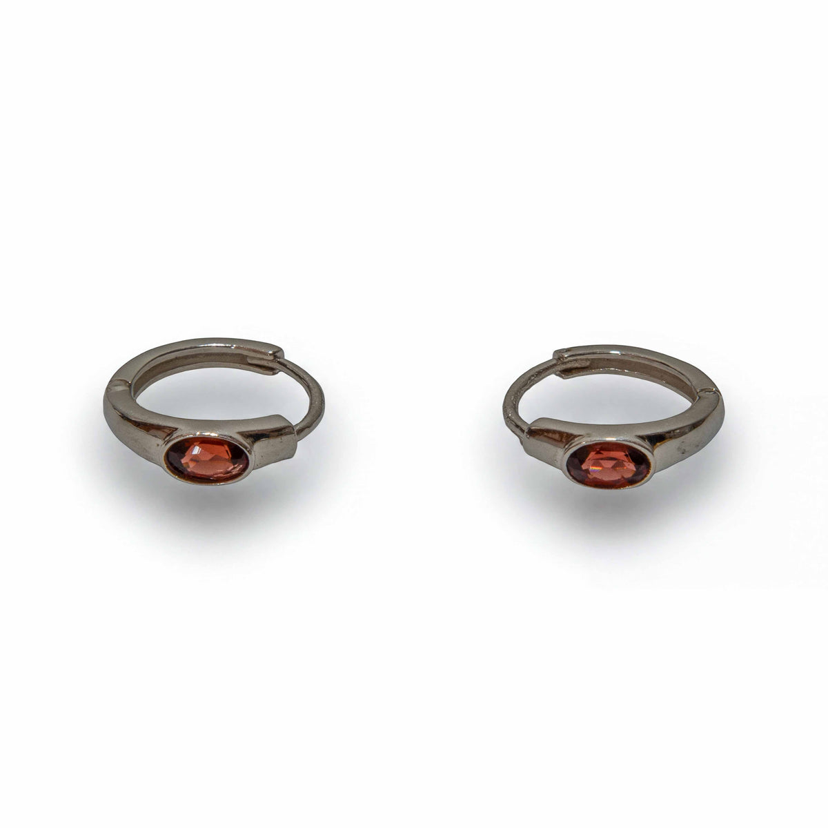 Handcrafted 925 Silver Garnet Hoop Earrings from Chiang Mai Thailand - Lalanna Design