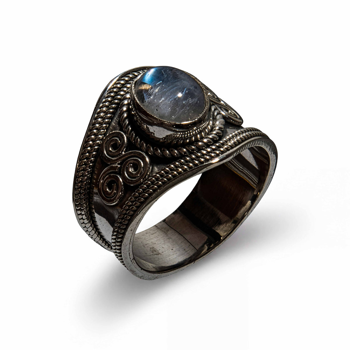 Handcrafted 925 Silver Rainbow Moonstone Ring from Chiang Mai Thailand - Lalanna Design