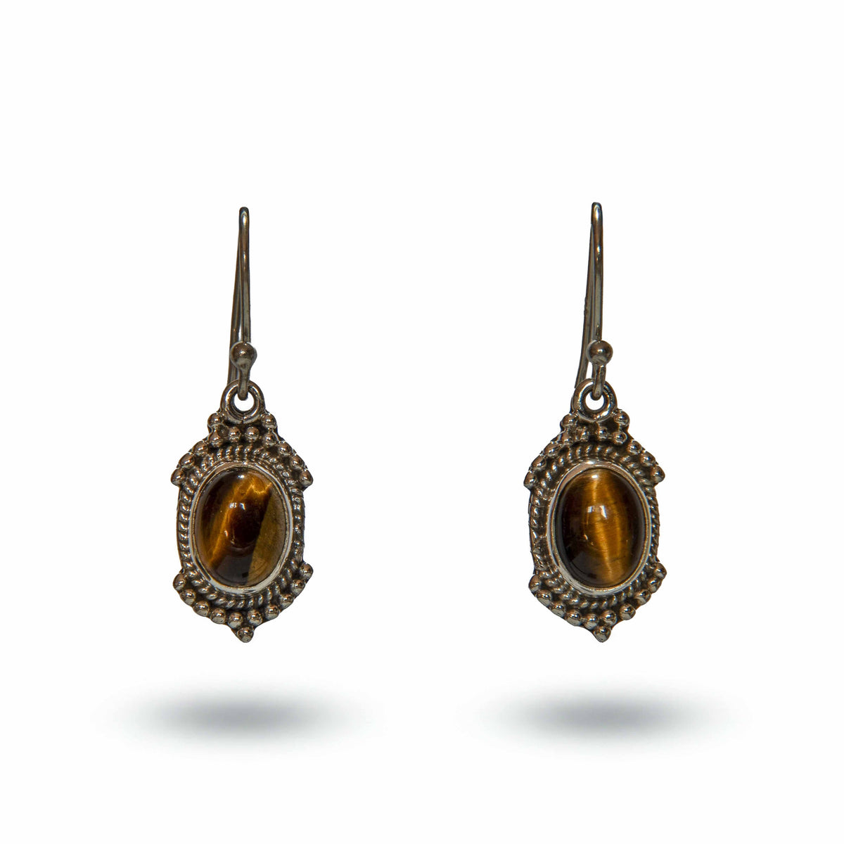 Handcrafted 925 Silver Tiger Eye Earrings from Chiang Mai Thailand - Lalanna Design