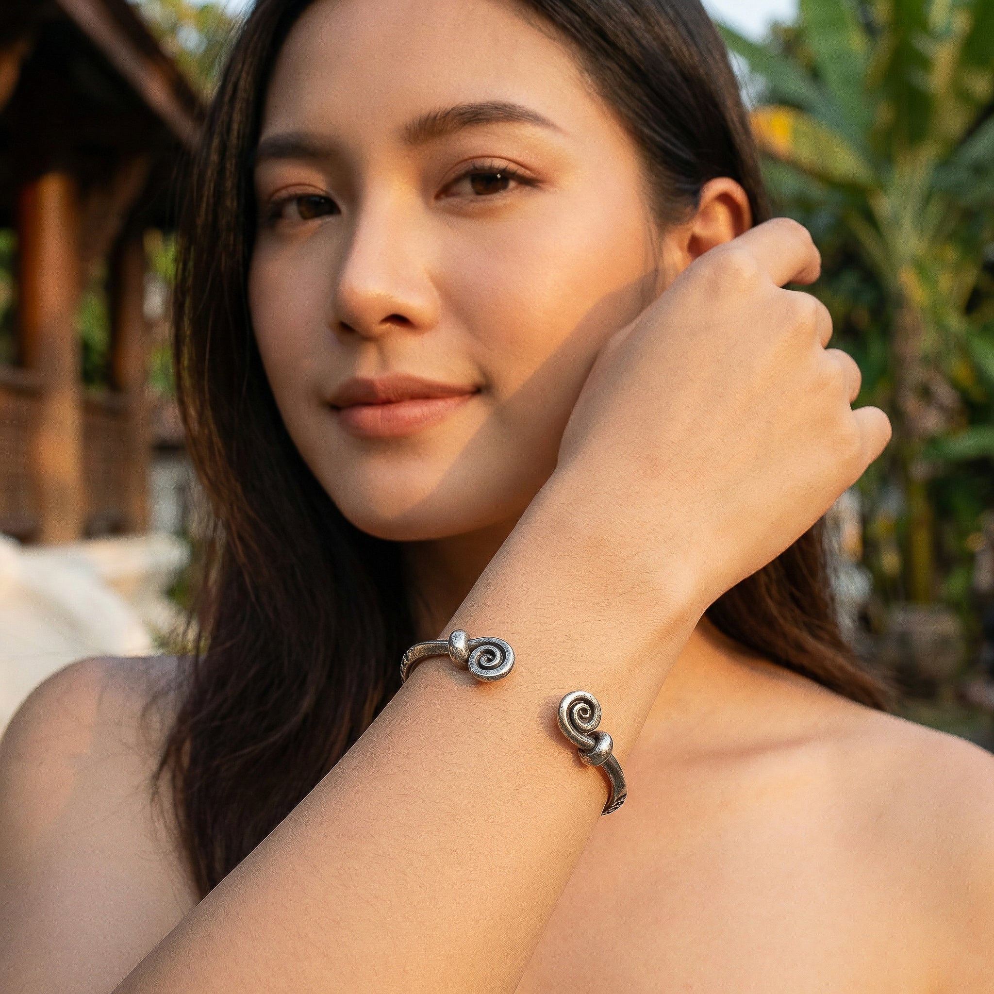 Handcrafted 98% Fine Karen Hill Tribe Silver Bangle - Spiral Cuff Bracelet, Handmade Jewelry from Chiang Rai Thailand - Lalanna Design