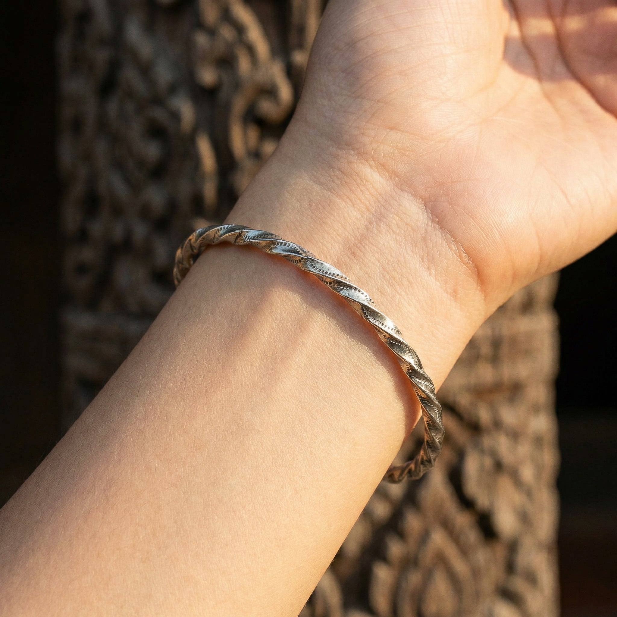 Handcrafted 98% Fine Karen Hill Tribe Silver Bangle - Twisted Rope Cuff Bracelet, Handmade Jewelry from Chiang Rai Thailand - Lalanna Design